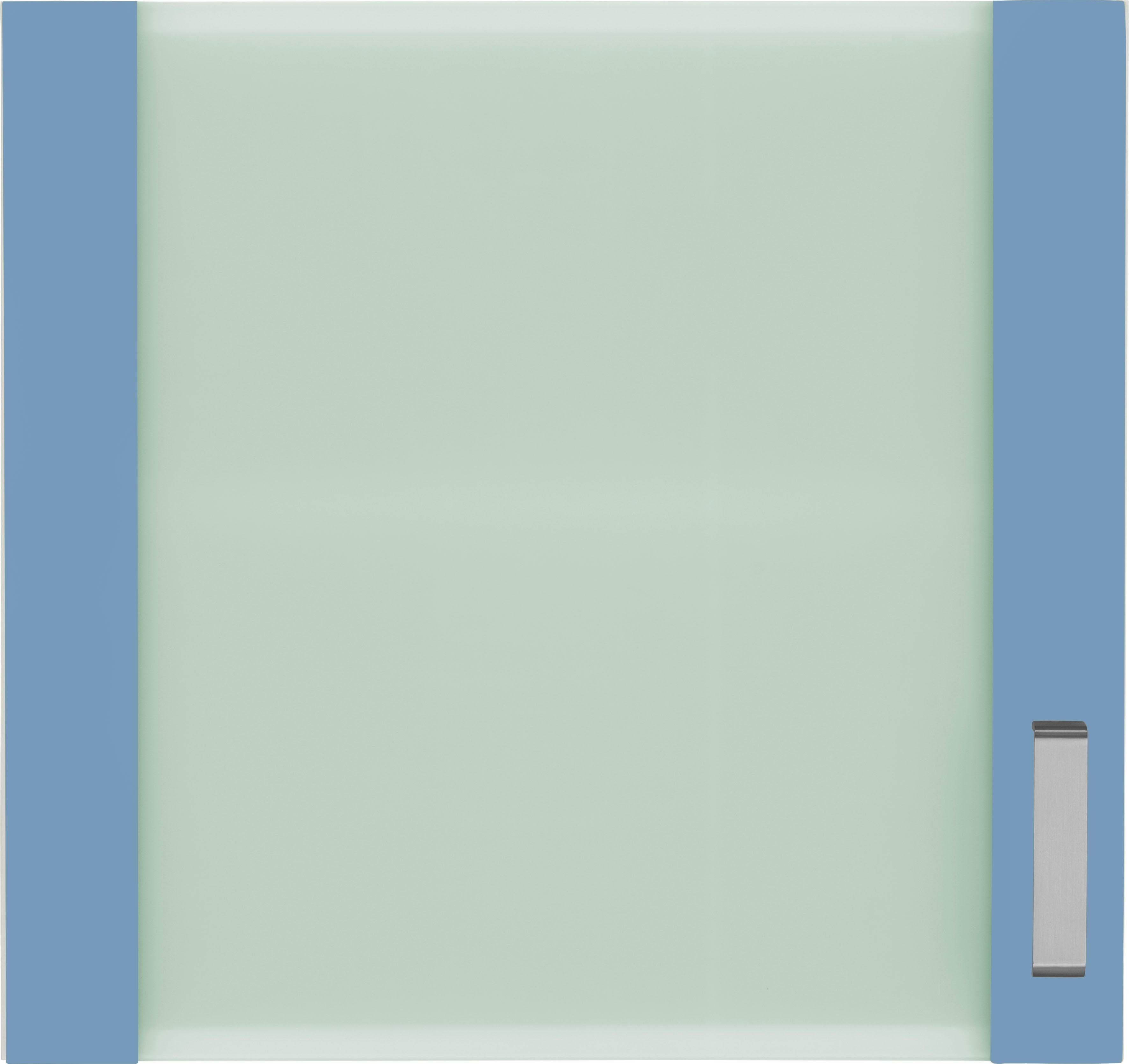wiho Küchen Glashängeschrank Husum Front mit Glaseinsatz himmelblau/weiß