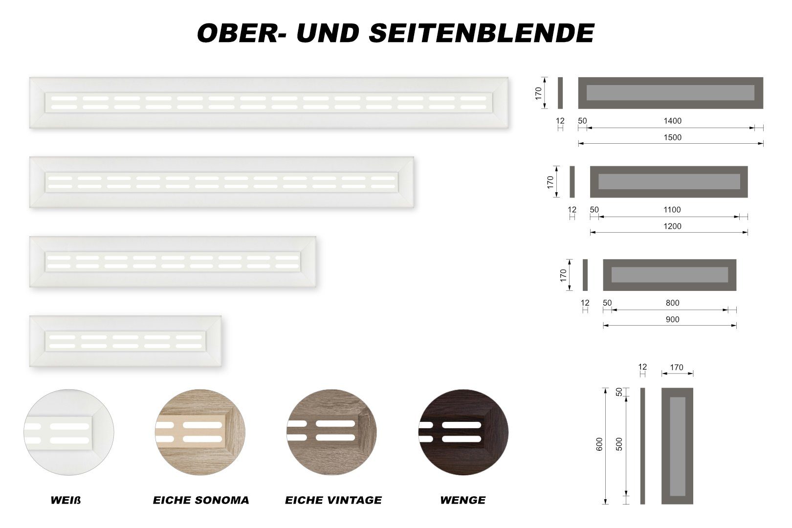 Hexim Heizungsverkleidung, Zubehör für Zubehör für Heizkörperverkleidungen, Obere und seitliche Abdeckungen & Halterung (150x17cm Oberblende) Heizkörperverkleidung zum hängen