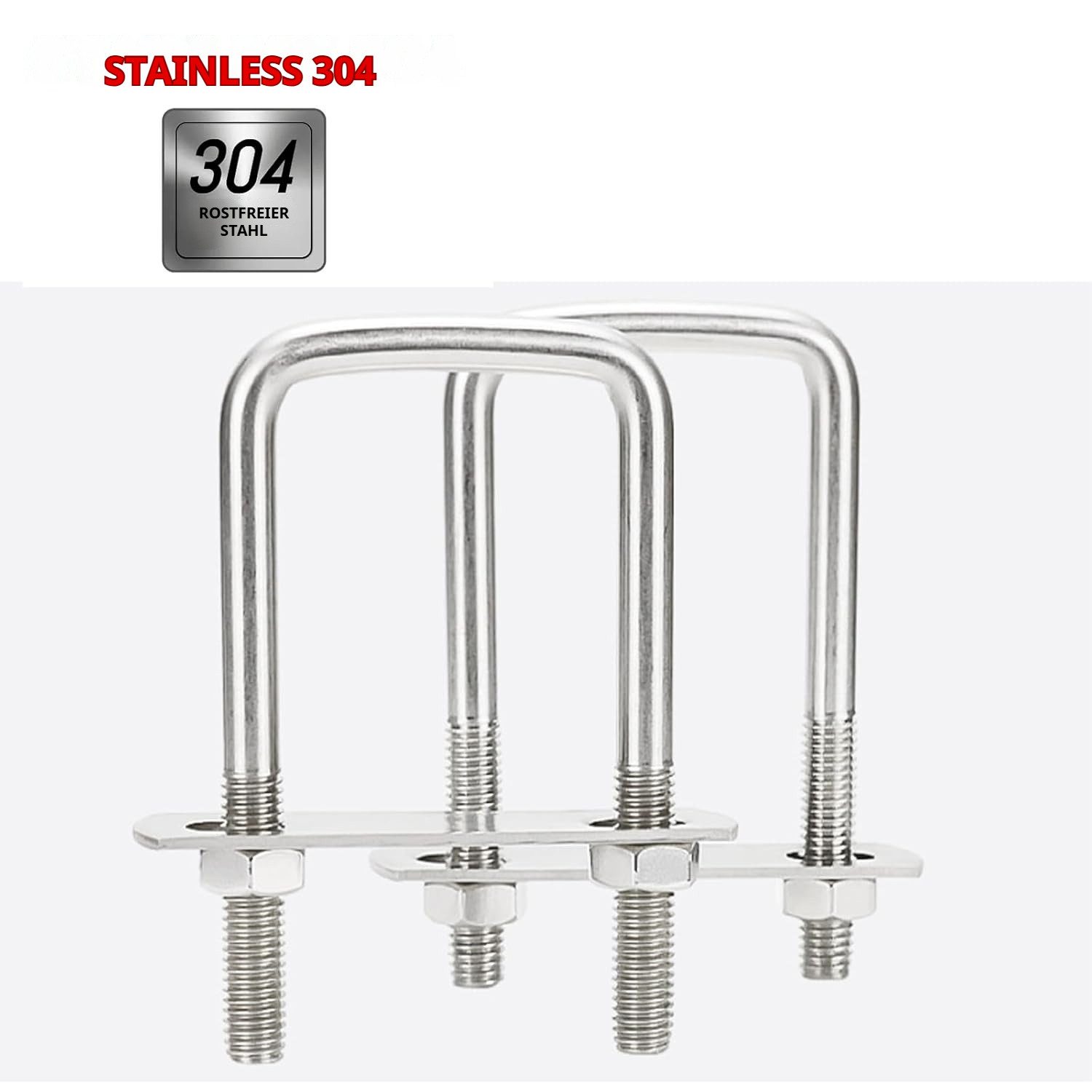 JOYOLEDER Schäkel 8 Stück Vierkant U-Bolzen (70 mm) Bügelschraube Innenbreite, (Edelstahl M8 mit Muttern, Rahmenplatte, 8-St)