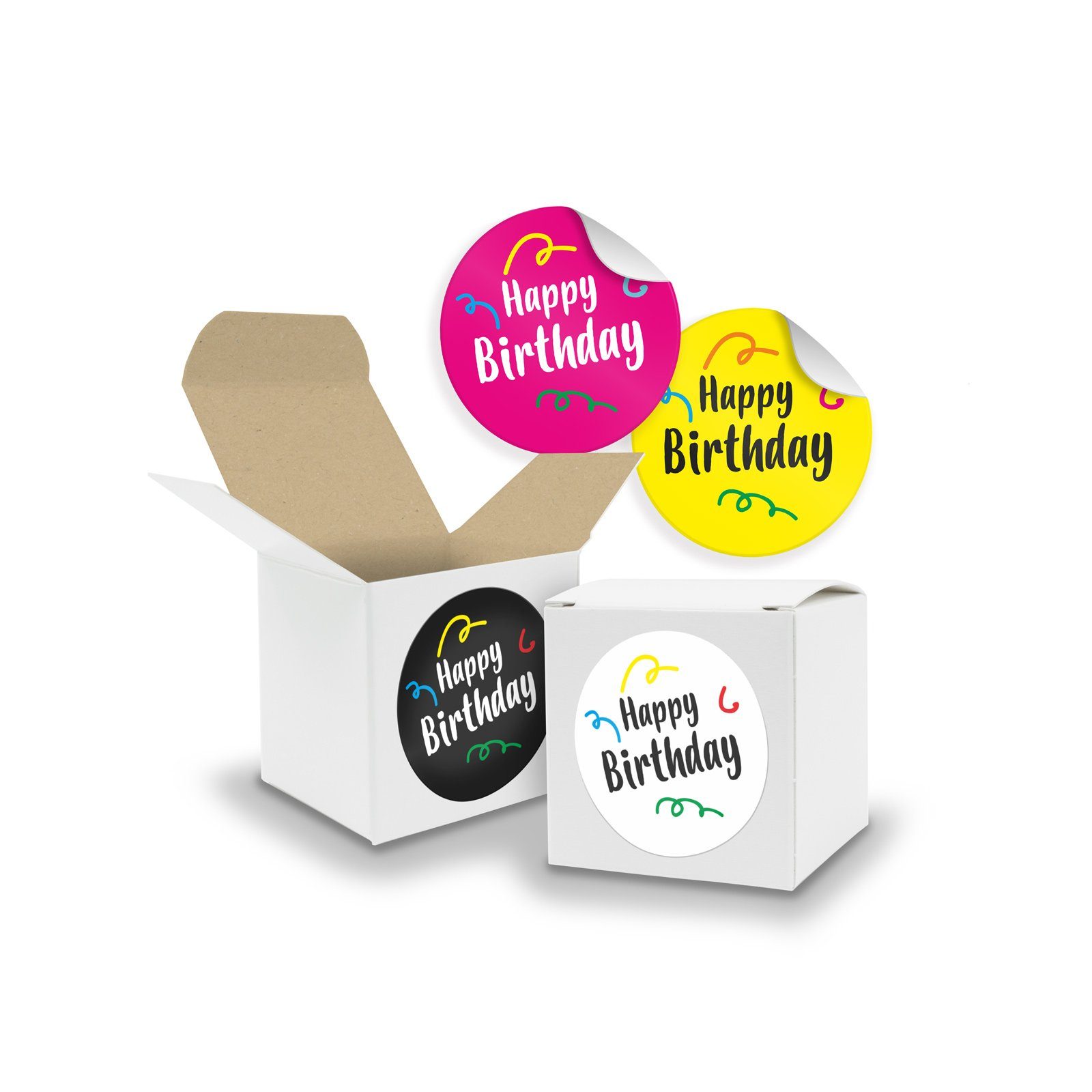itenga Geschenkpapier SET Happy Birthday Mix (Motiv39) 24x Faltschachtel Würfel 5cm weiß inn