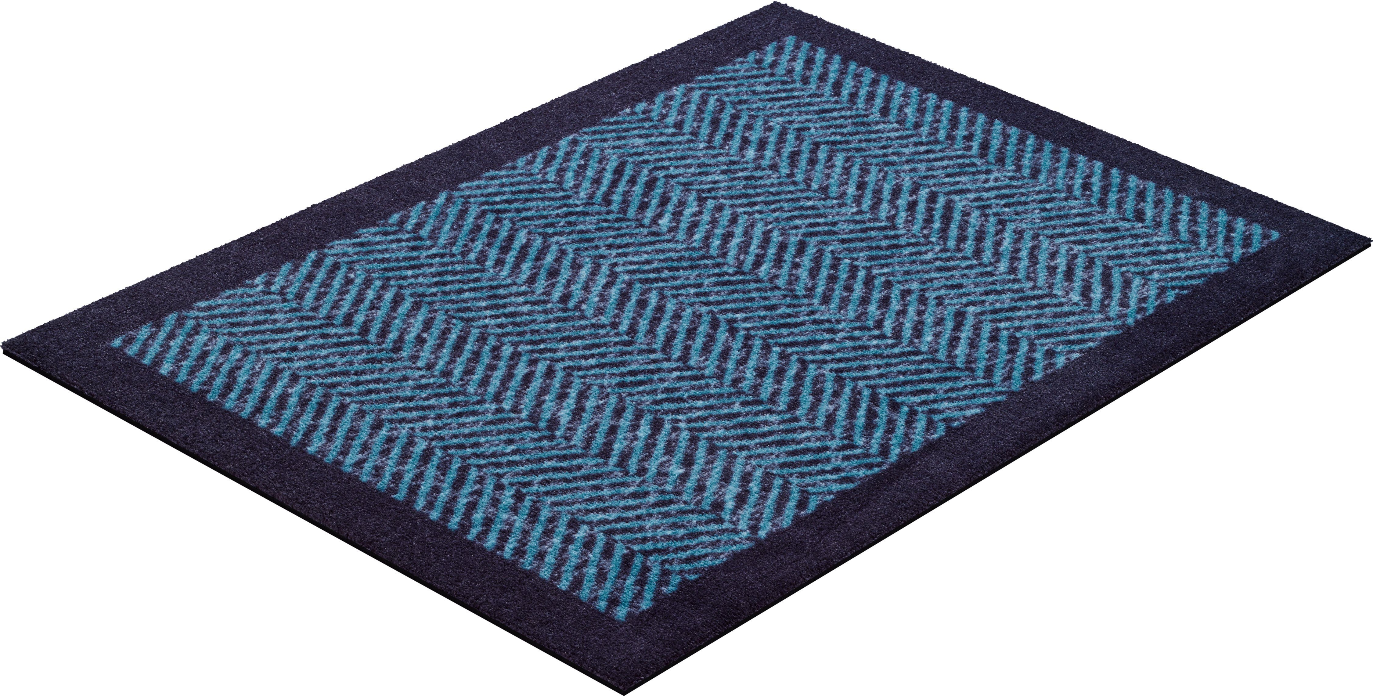 Teppich Herringbone, Grund, rechteckig, 8 Outdoor mm, Höhe: und mit geeignet, türkis/blau In- Bordüre
