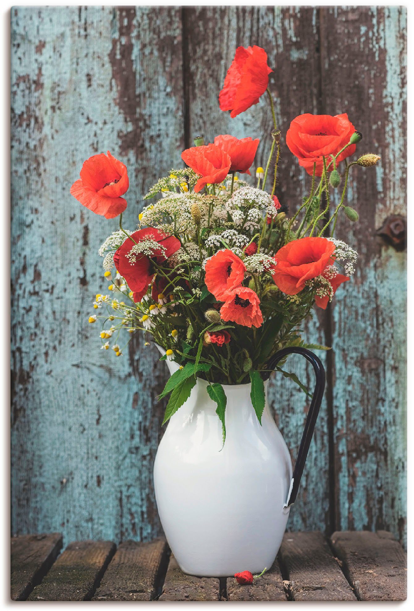 Größen Outdoorbild, Artland Poster Blumen St), Krug verschied. Wandbild (1 Mohnblumen, Leinwandbild, als mit in Alubild,