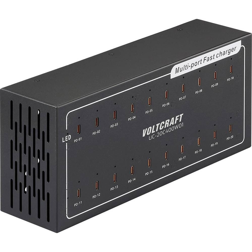 VOLTCRAFT UC-20C400W01 USB Ladestation 400 W 20x USB-C® USB PD Schwarz USB-Ladegerät (USB Power Delivery (USB-PD)