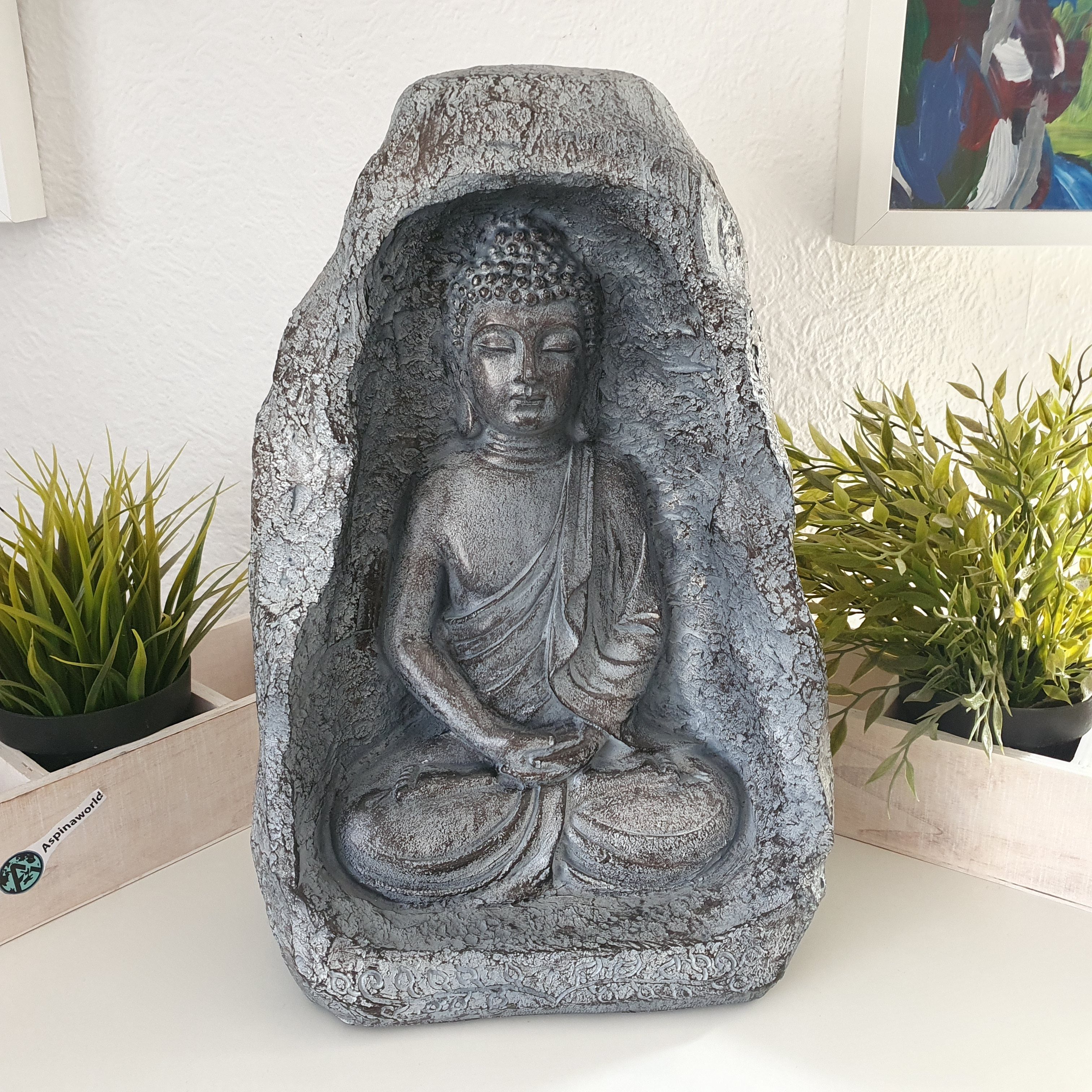Aspinaworld Dekofigur Thai Buddha Figur im Stein sitzend 36 cm