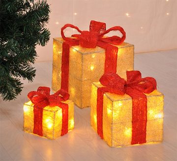 Gravidus LED-Dekofigur 3er Set beleuchtete Geschenkboxen Weihnachten Deko Lampe beige