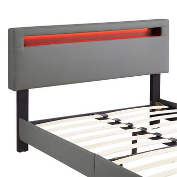 CARO-Möbel Polsterbett CARIBO, Polsterbett 120x200 cm Bett mit Kunstleder in grau & LED Beleuchtung