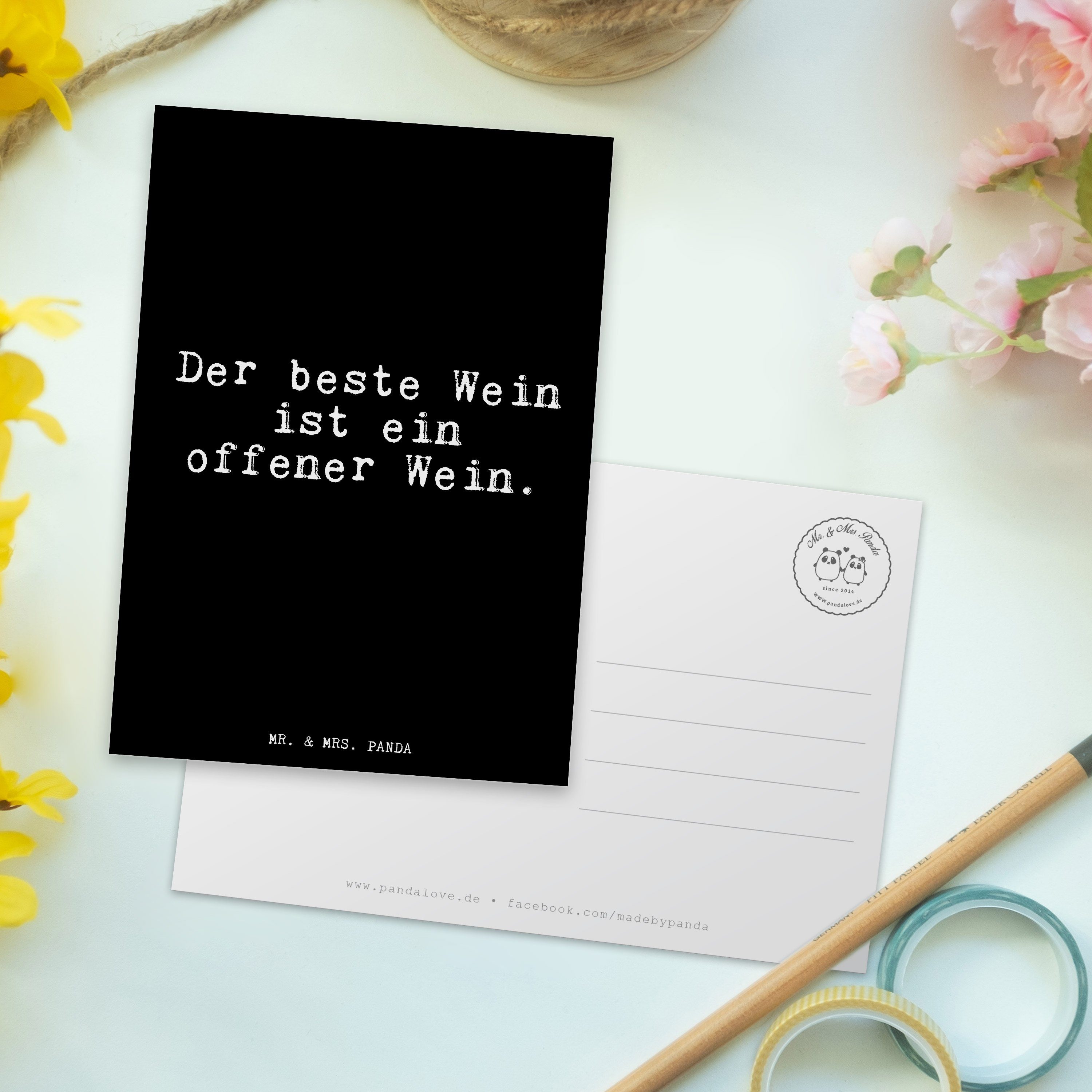 Mr. & Mrs. Panda Postkarte Geschenk, - Spruc ist... - Wein Spruch, Schwarz beste Wein Der Glizer