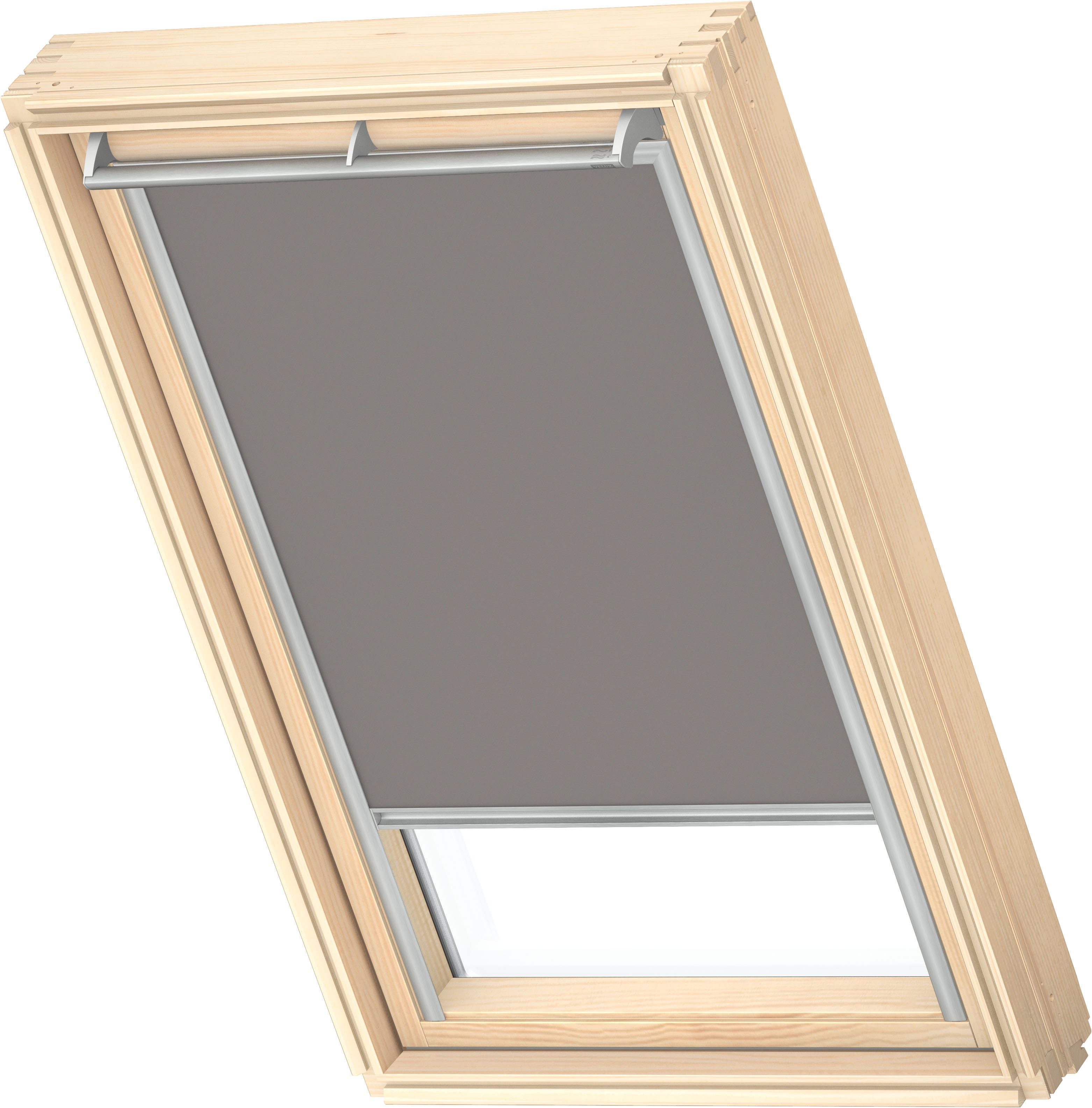 Verdunklungsrollo DKL 0705S, VELUX, verdunkelnd, ohne Bohren, in Führungsschienen, VELUX »Pick & Click!«, Stoff grau mit weißen Führungsschienen & Griffleiste