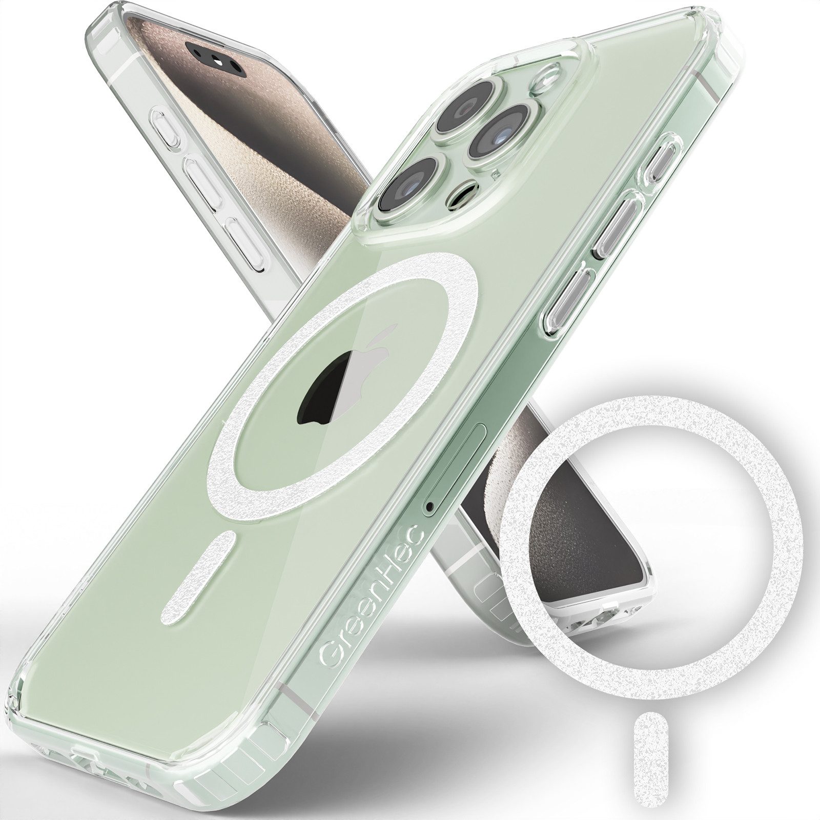 GreenHec Handyhülle iPhone 16 15 14 13 Pro Max Plus Case MagSafe Schutzhülle Durchsichtig 6.1 Zoll, Hülle Transparent Clear Magnet Cover Kameraschutz Bumper Klar Dünn