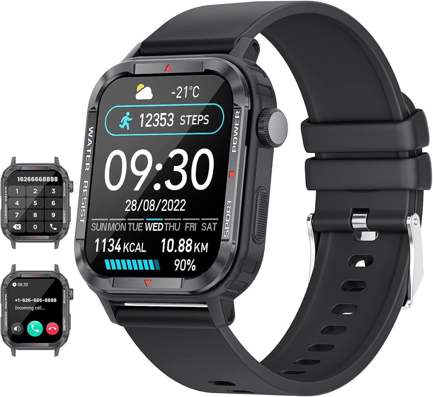 Lige Smartwatch (1,85 Zoll, Android iOS), Herren Telefonfunktion Fitnessuhr  mit SpO2 123 Sportmodi Wasserdicht