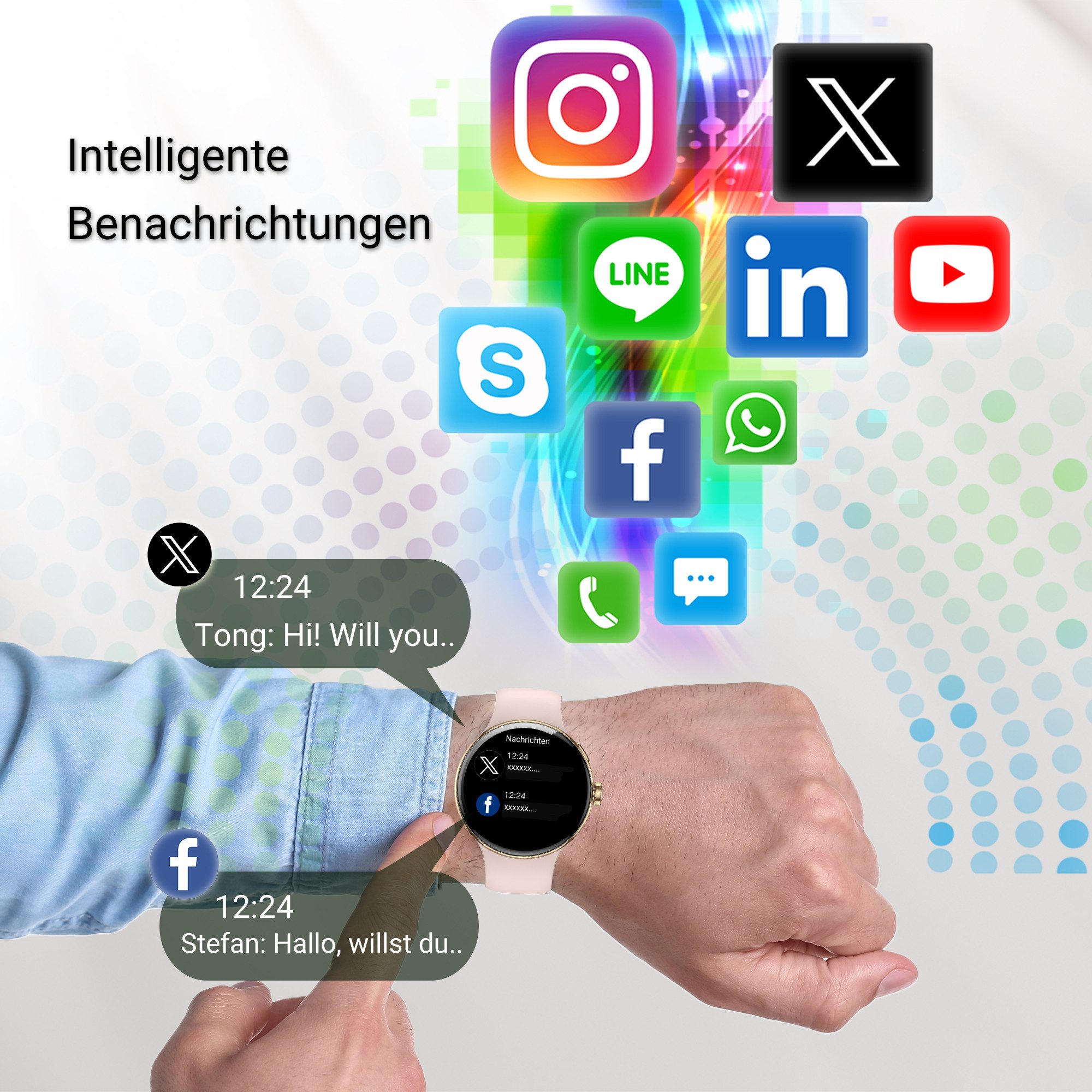 XINJI N2 - Smartwatch Bluetooth Touchpanel Puls-/HRV-/O2-Messung App black Fitnessuhr (3.35 cm cm), Smartwatch, Ladekabel, Kurzanleitung, Leicht, komfortabel, alltagstauglich und für Fitness optimal ausgelegt