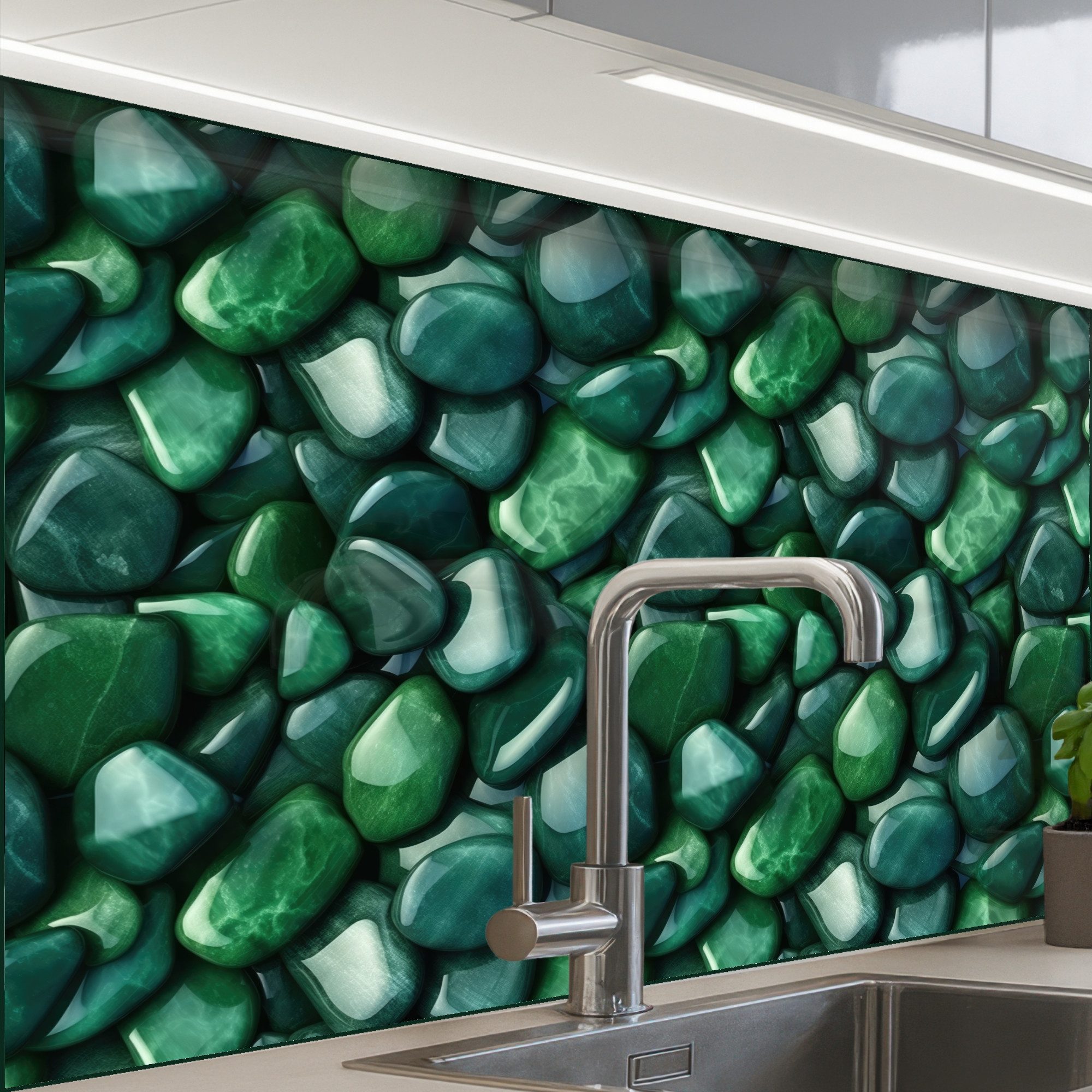 KitchenYeah Küchenrückwand Muster selbstklebend (keine Folie) Grün - Glänzend - Kieselsteine, (1-tlg), Spritzschutz, Küche, Rückwand, Küchenwand, Küchenfront, 30x20 cm