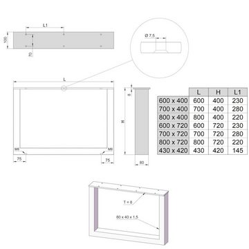SO-TECH® Tischgestell Tischgestell TAB Stahl Used Look Profil 80 x 40 mm Tischbein (1-St), bis Höhe: 720 mm und Tiefe: 800 mm