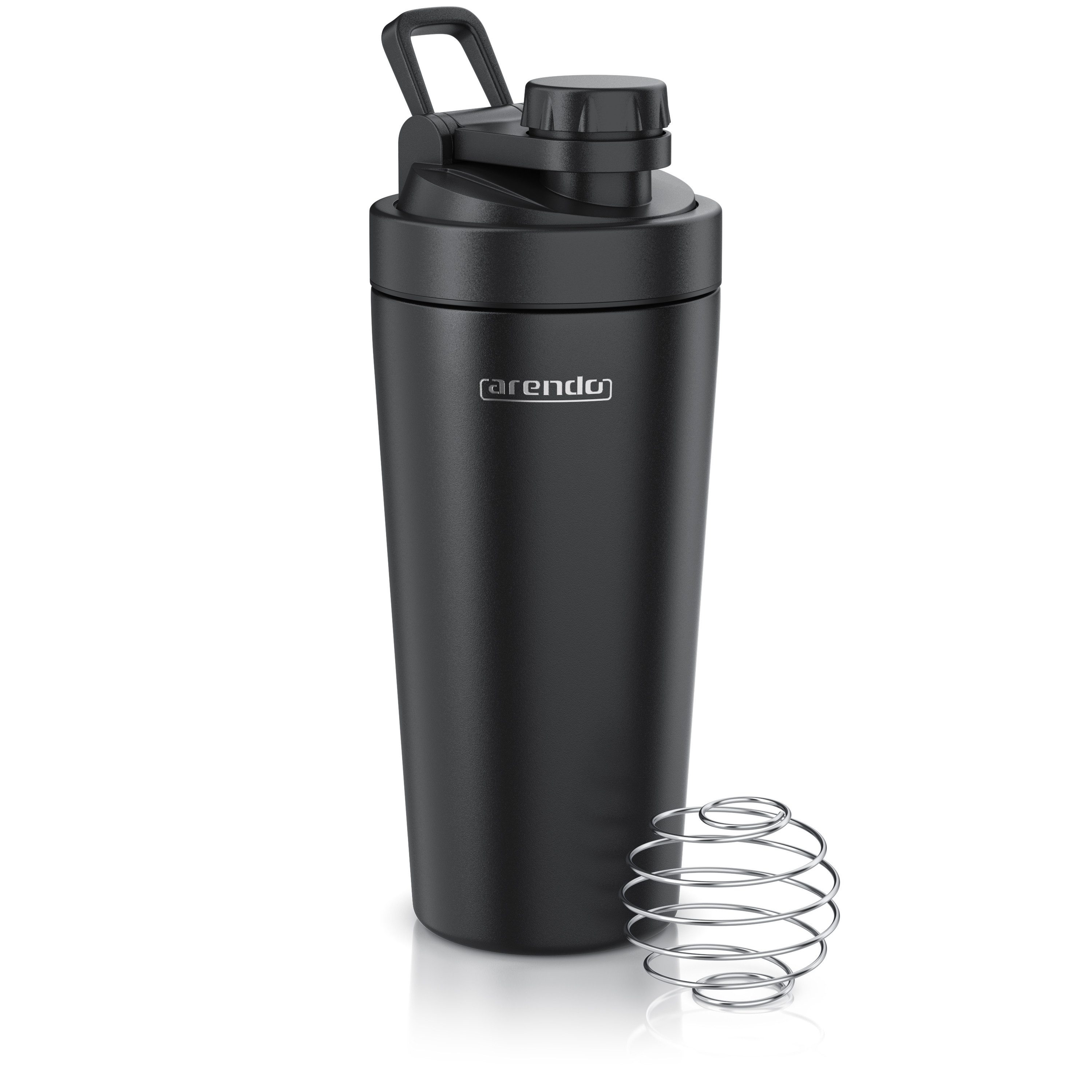 Arendo Protein Shaker Edelstahl Eiweißshaker 750 ml, verschließbar, bruchfest, BPA-frei, Edelstahl, auslaufsicher, spülmaschinengeeignet, mit Tragegriff und Mixball