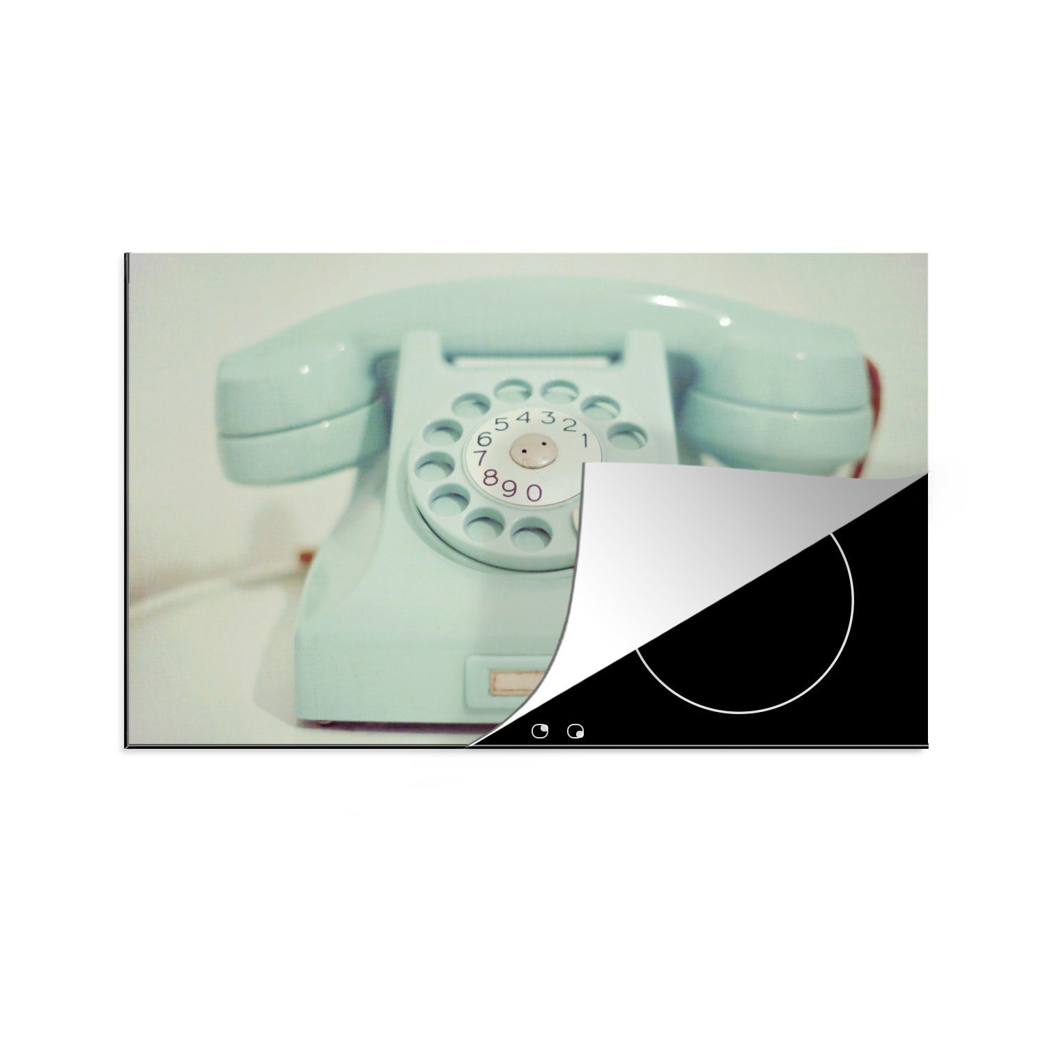 MuchoWow Herdblende-/Abdeckplatte Ein grünes Retro-Telefon, Vinyl, (1 tlg), 81x52 cm, Induktionskochfeld Schutz für die küche, Ceranfeldabdeckung
