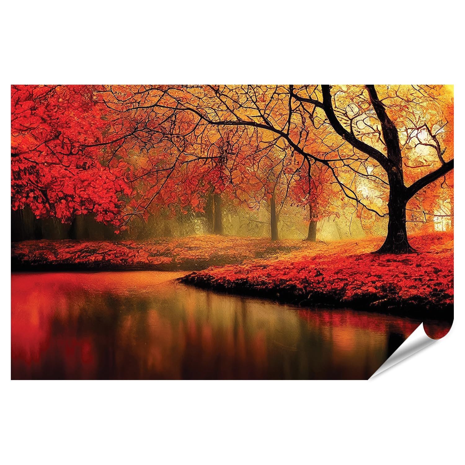 islandburner Poster Herbstpark Fluss gelbe Blätter Landschaft Digitale KI Kunstwerk