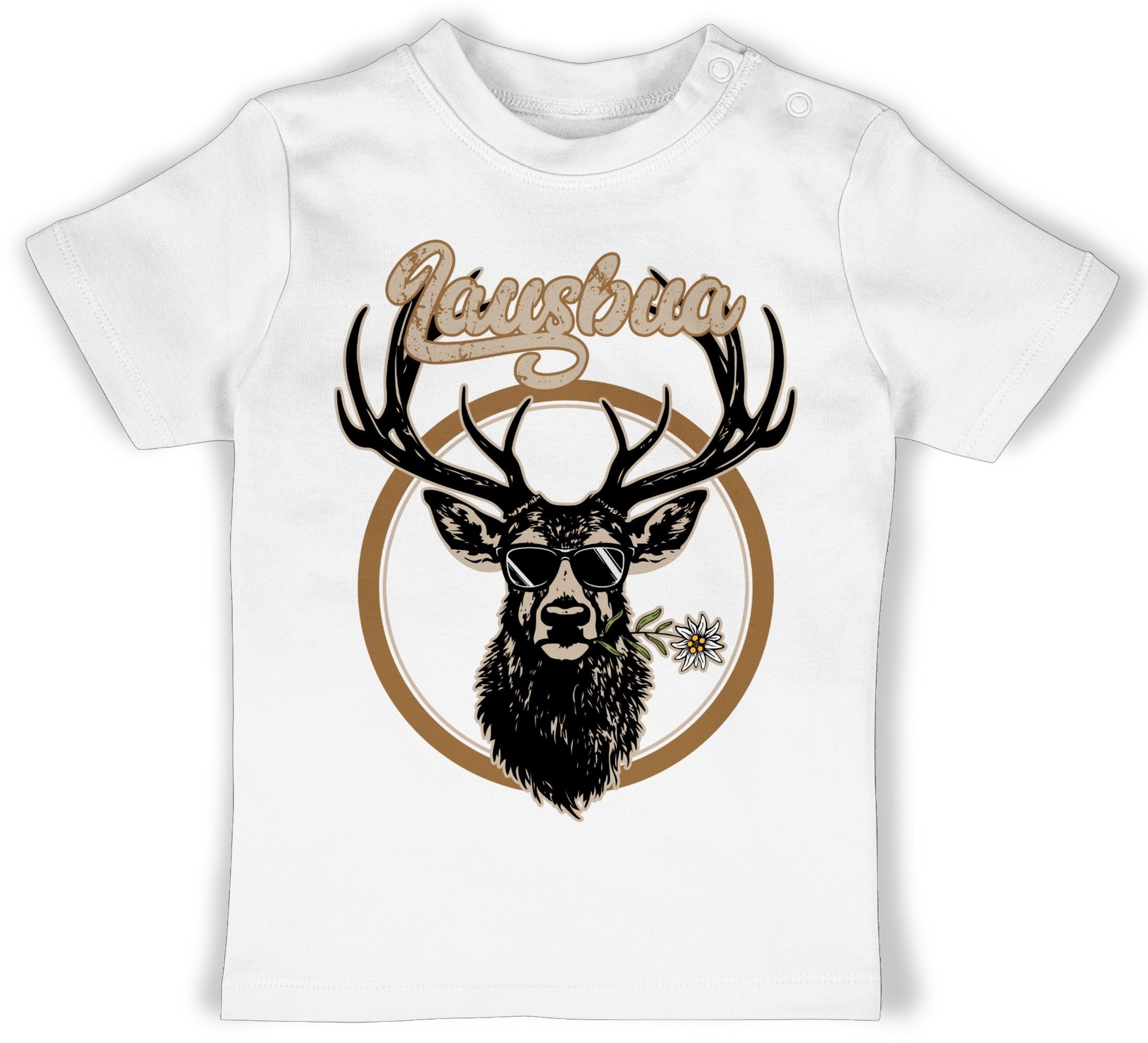 Shirtracer T-Shirt Lausbua Hirsch Hirschgeweih Lausbub Mode für Oktoberfest Baby Outfit 3 Weiß