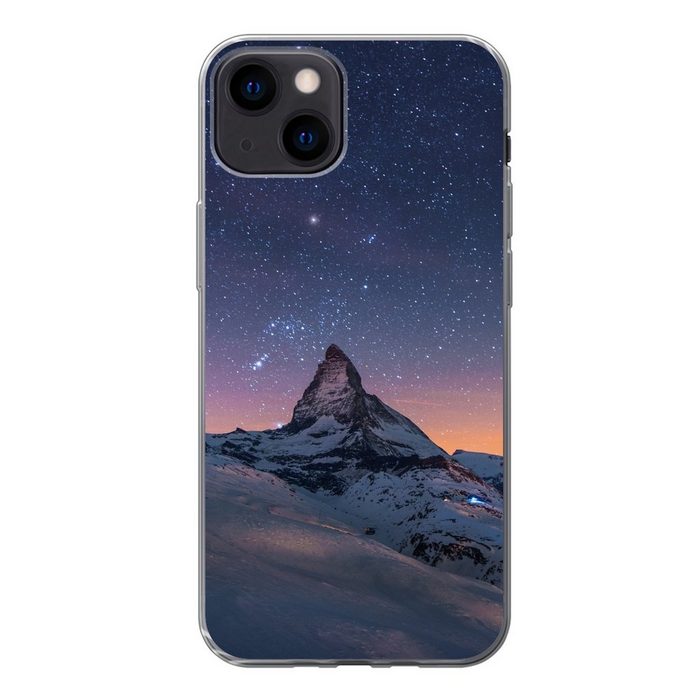 MuchoWow Handyhülle Nacht über der Landschaft im Winter des Schweizer Matterhorns Handyhülle Apple iPhone 13 Smartphone-Bumper Print Handy