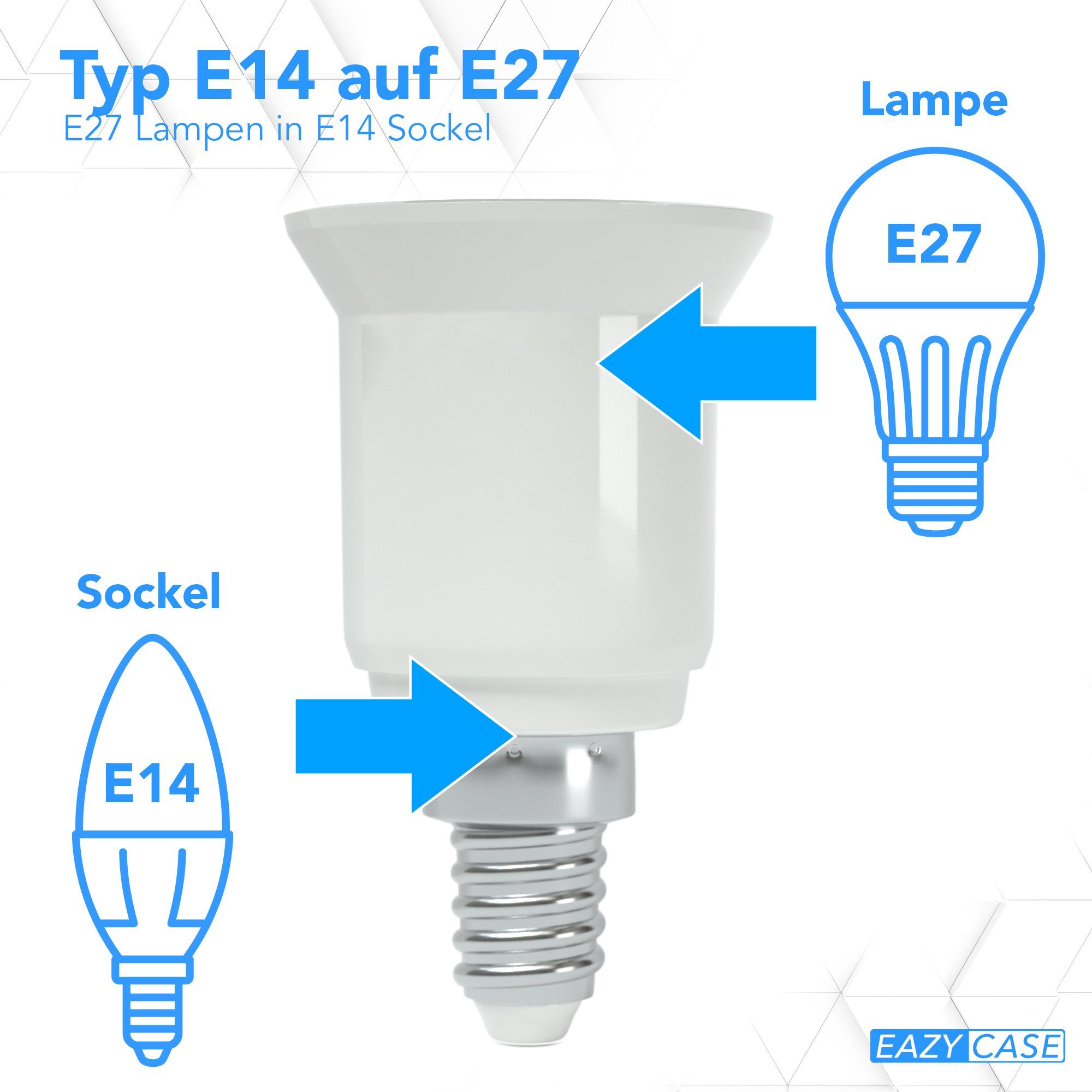 EAZY CASE Lampenfassung Lampensockel Sets E14 auf E27 Adapter Fassung Lampe Stecker Glühbirne, (Spar-Set), Lampenadapter E14 zu E27 Adapter Lampen LED Halogen Energiesparlampen