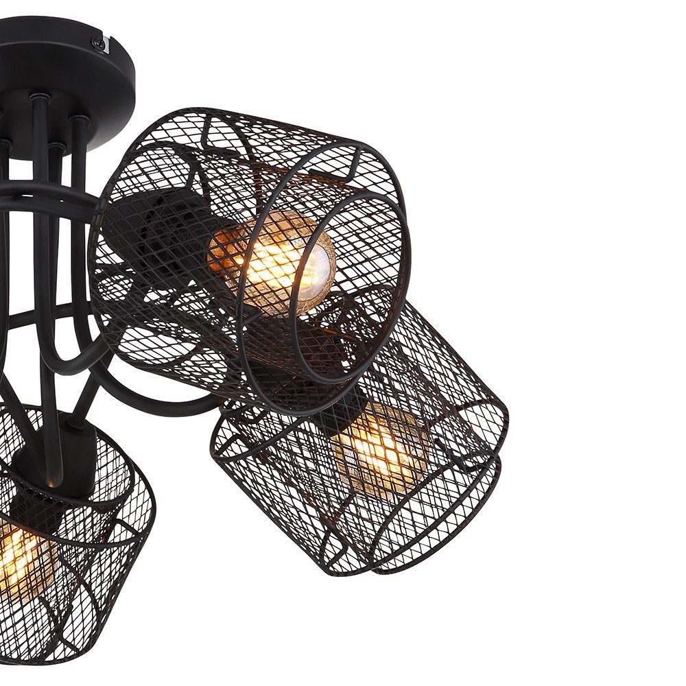 Metallgeflecht nicht Lampe Leuchtmittel 5 H Deckenleuchte schwarz Käfig-Design Deckenstrahler, flammig inklusive, Globo