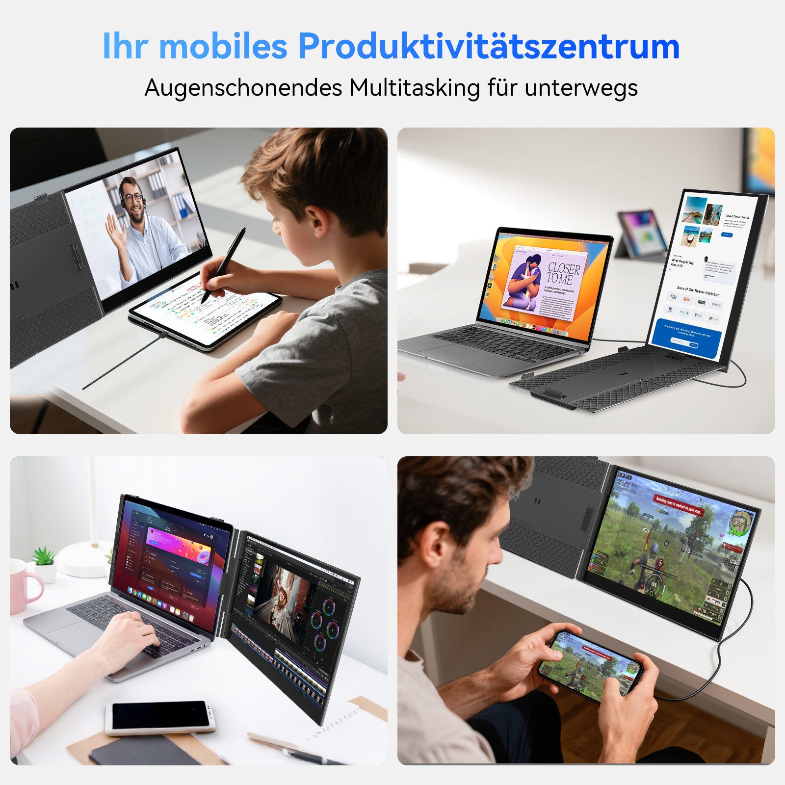blackview 15.6 Zoll FHD Laptop-Bildschirm-Extender, LCD, IPS, 1920x1200 Portabler Monitor (1920x1200 px, Full HD, IPS, 800g, 180°, 14-17,3 Zoll & Windows/Mac/Android/Chrome-Kompatibilität)