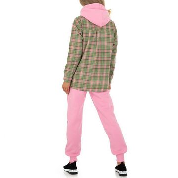 Ital-Design Freizeitanzug Damen Freizeit, Kapuze Kariert Stretch Jogging- & Freizeitanzug in Pink