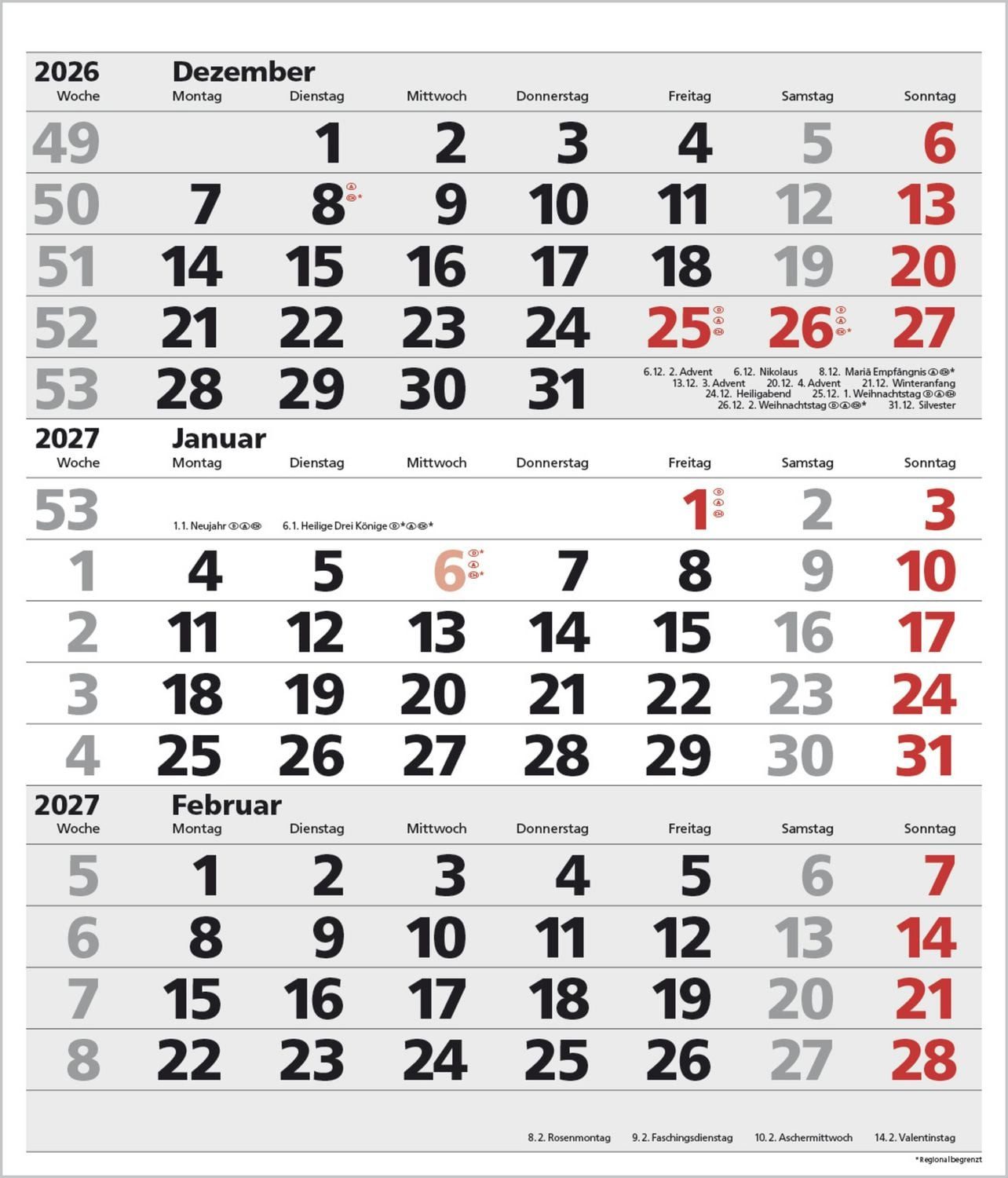 Korsch Verlag Wandkalender 3-Monats-Planer XL Comfort 2027