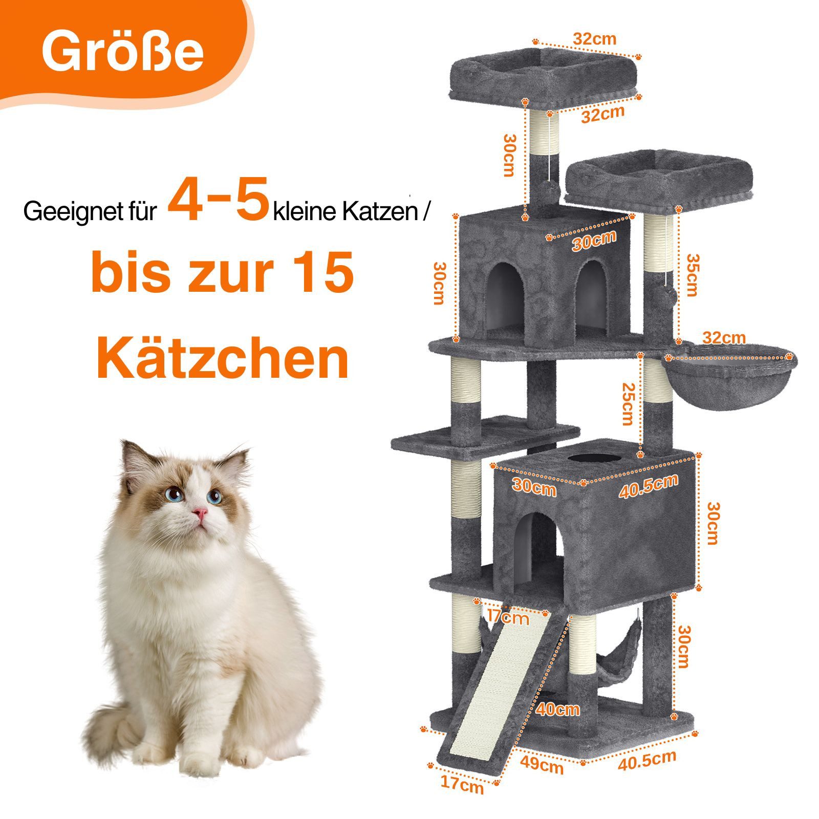 Dogat Kratzbaum Dogat Kratzbaum 158cm Katzenkratzbaum mit Leiter und Schlafplätzen