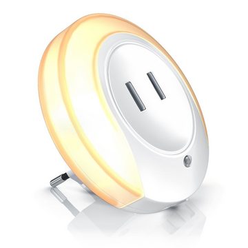 BEARWARE LED Nachtlicht, LED fest integriert, Warmweiß, Nachtlampe mit USB Ladefunktion, Helligkeits & Dämmerungssensor