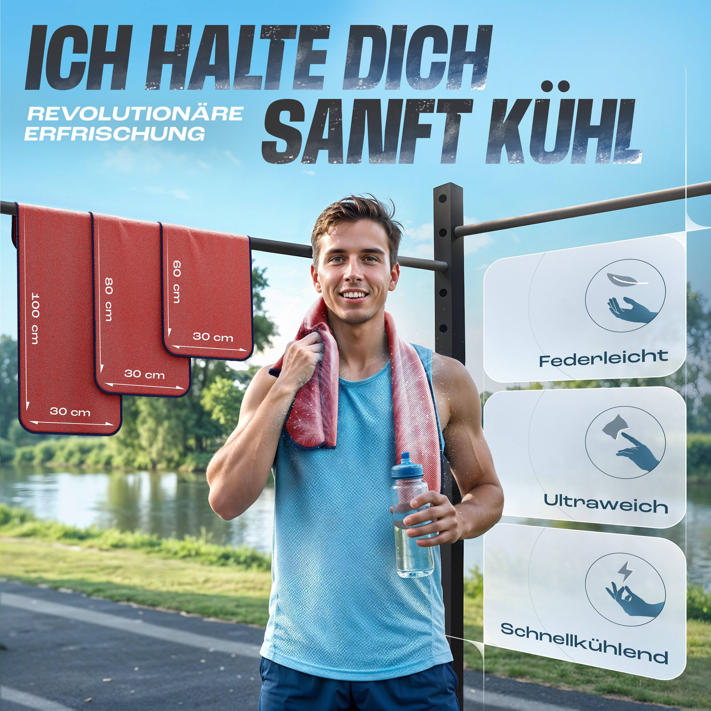 NirvanaShape Handtücher Kühl-Tuch eiskalt mit sofortiger Kühlwirkung kühlendes Handtuch, sofortiger Kühlwirkung, ultraleicht, Ideal für Sport & Freizeit