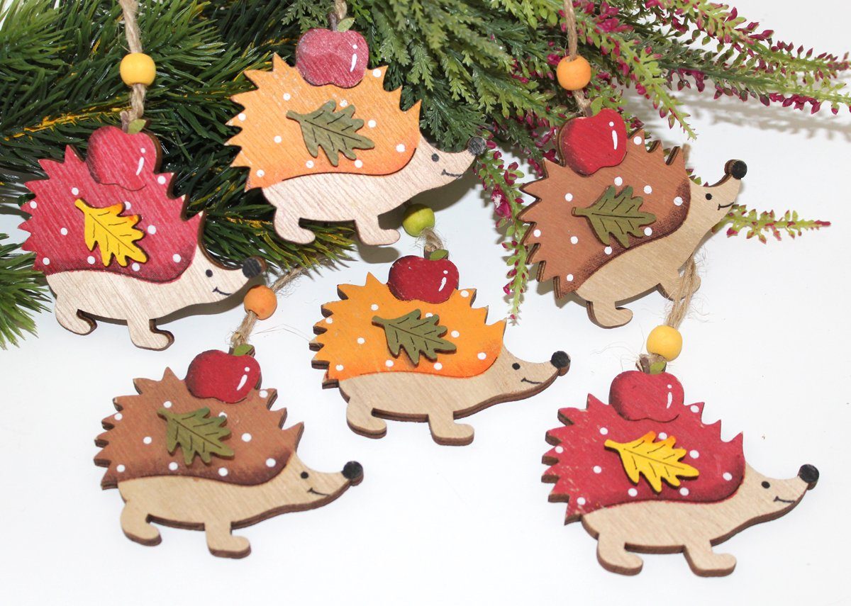 LB H&F Lilienburg Hängedekoration 6er SET Anhänger Igel Herbst Herbstdeko Herbstanhänger Dekohänger (Dekoanhänger Herbstdekoration zum Hängen Igel Holz bunt AH 6er Igel bunt)