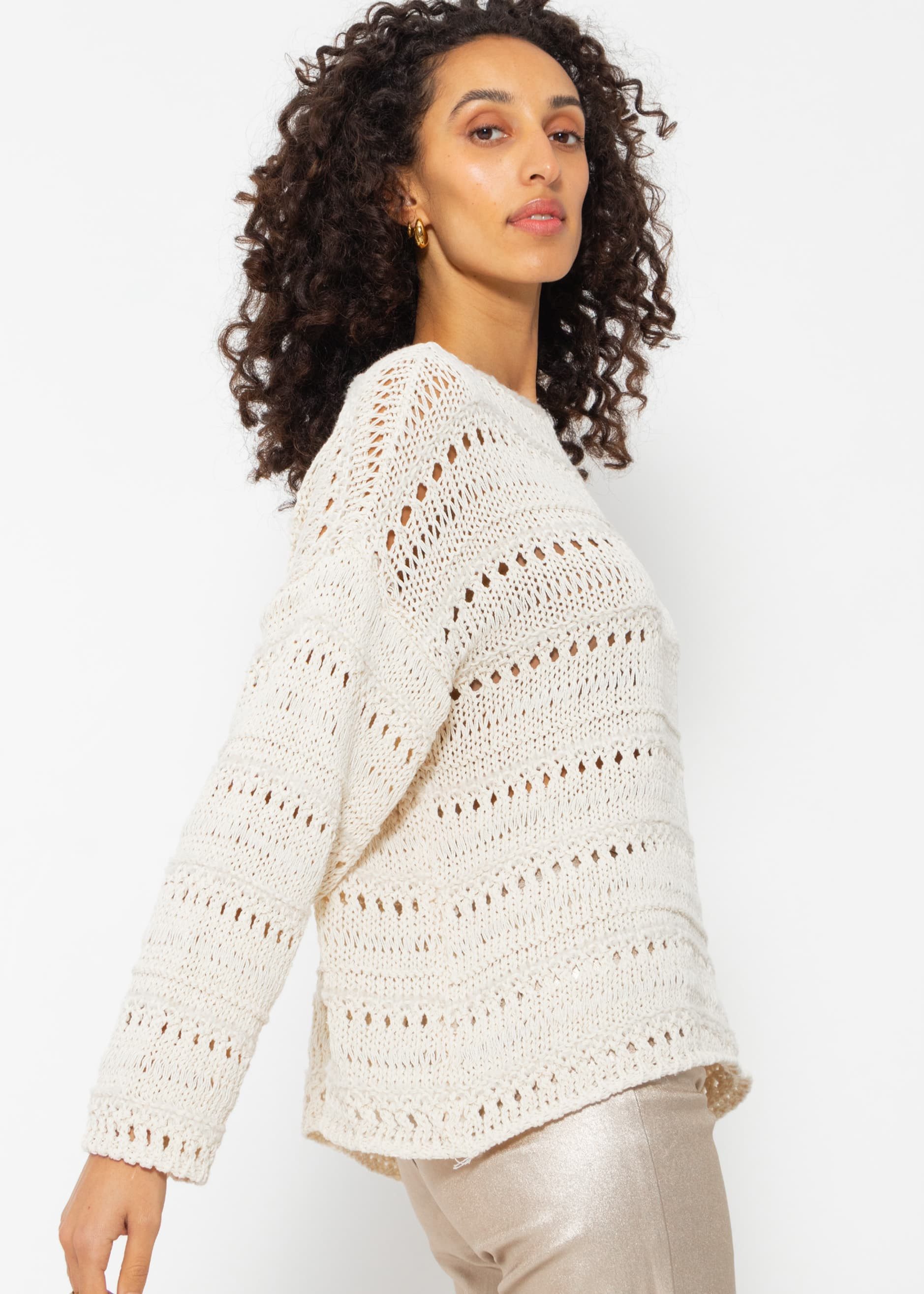 SASSYCLASSY Strickpullover Oversize Pullover Lässiger Strickpullover mit Ajour-Muster - Made in Italy