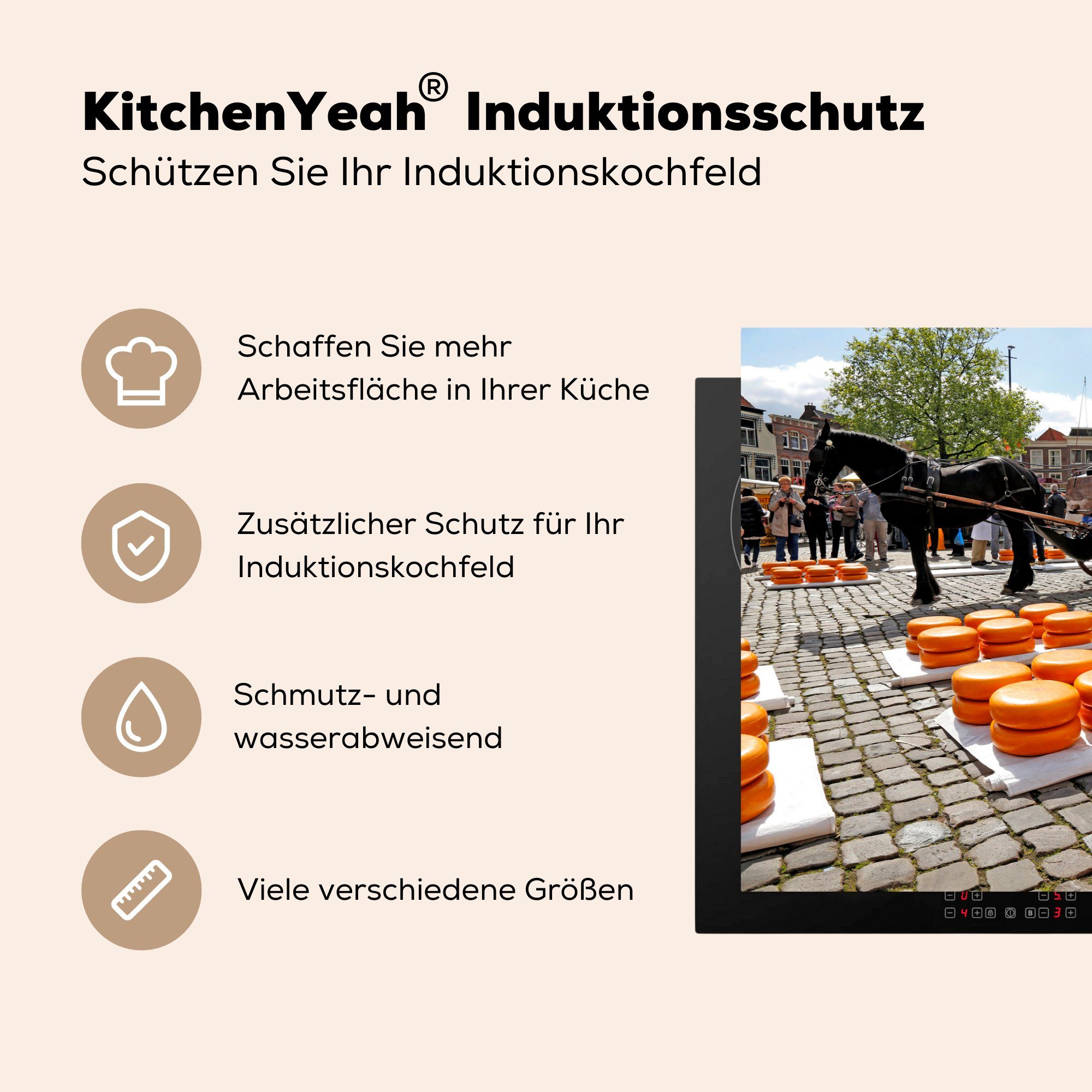 Herdblende-/Abdeckplatte Induktionskochfeld küche, Ceranfeldabdeckung Gouda, (1 Schutz für Vinyl, 81x52 tlg), Käse die MuchoWow Markt - - cm,