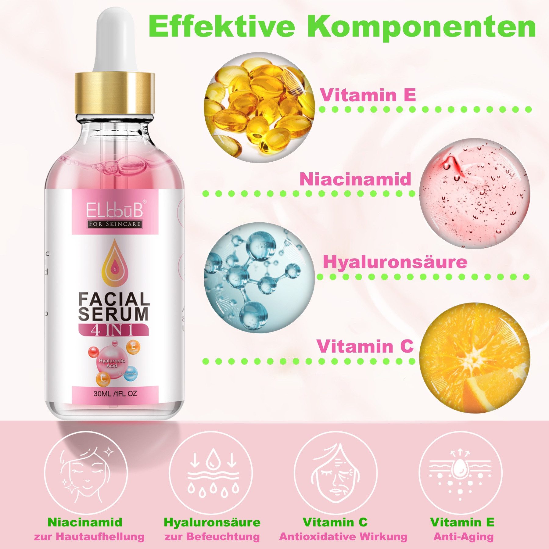 P-Beauty Cosmetic Accessories Gesichtsserum Gesichtsserum Anti-Aging Anti Falten Hyaluronsäure Vitamin C E Vegan, 1-tlg.