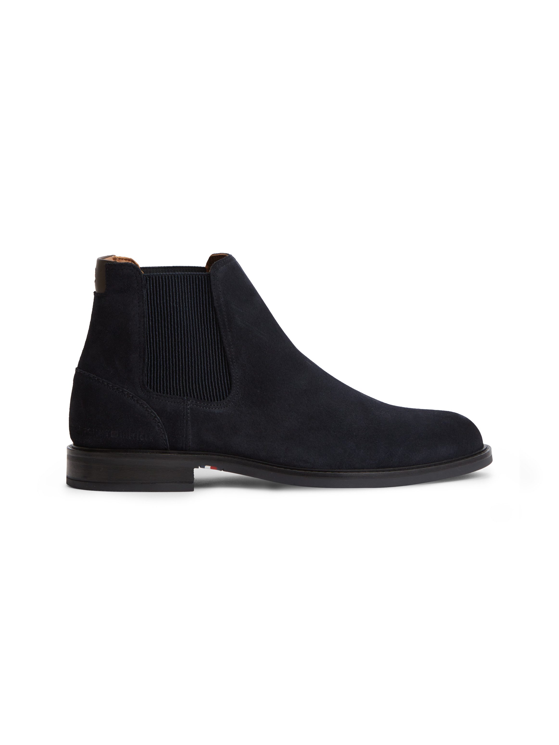 Tommy Hilfiger CORPORATE DRESSY SUEDE CHELSEA Chelseaboots Blockabsatz, Stiefelette mit beidseitigem Stretcheinsatz