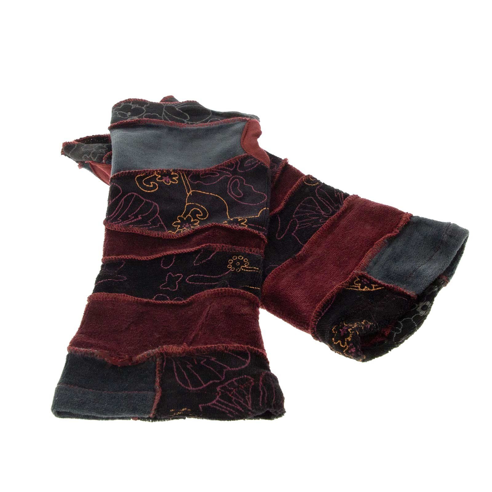 KUNST UND MAGIE Armstulpen Kunst& Magie Damen Samt Armstulpen Stulpen Handwärmer Handschuhe Boho Maroon / Bordeaux