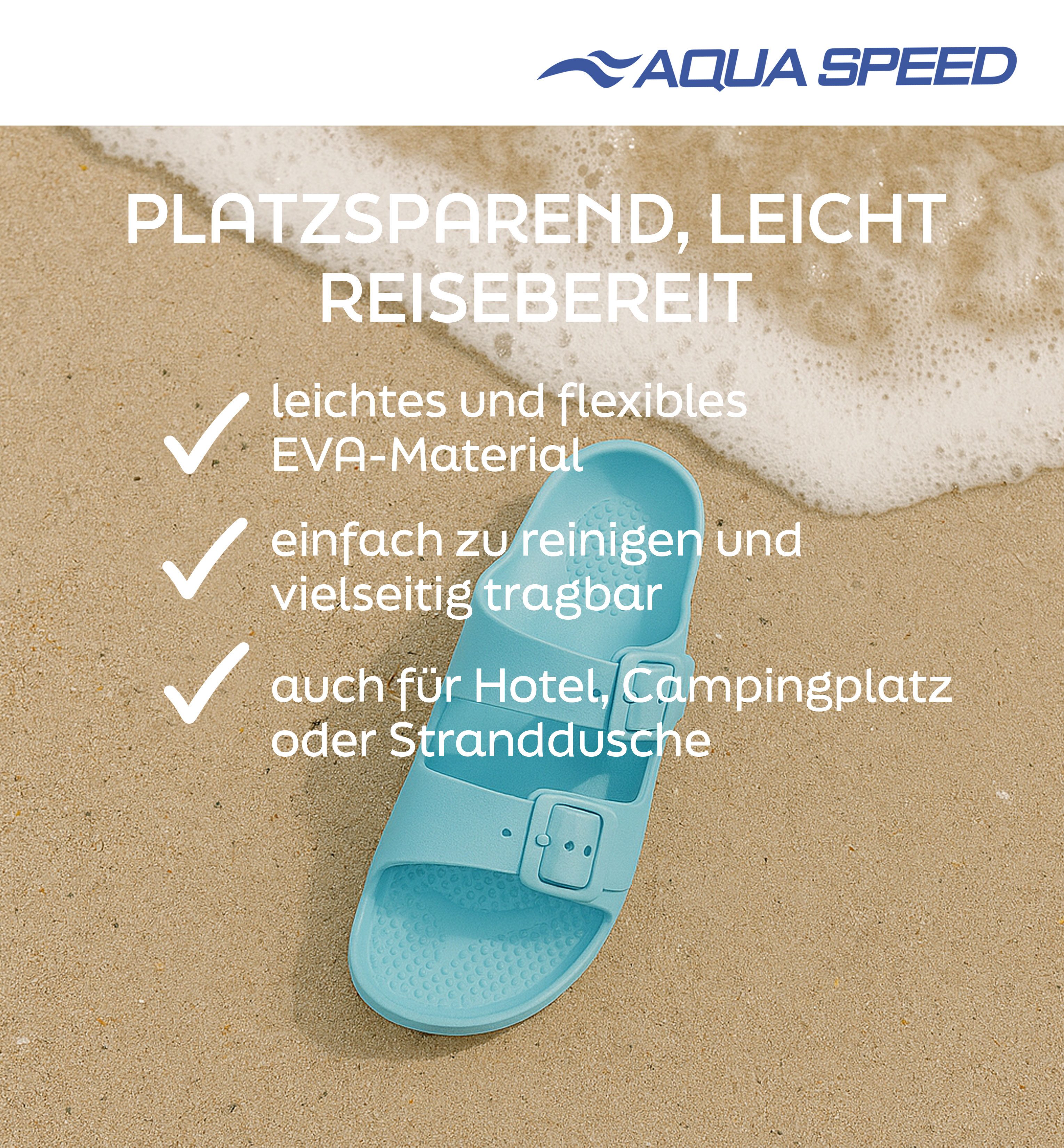 Aqua Speed Gr. 35 – verstellbare Kinder-Badesandalen + Handtuch Badesandale (Kinder-Sandalen aus EVA – flexibel, stabil & schnelltrocknend) Rutschhemmend & reis – Bild 4 von 5