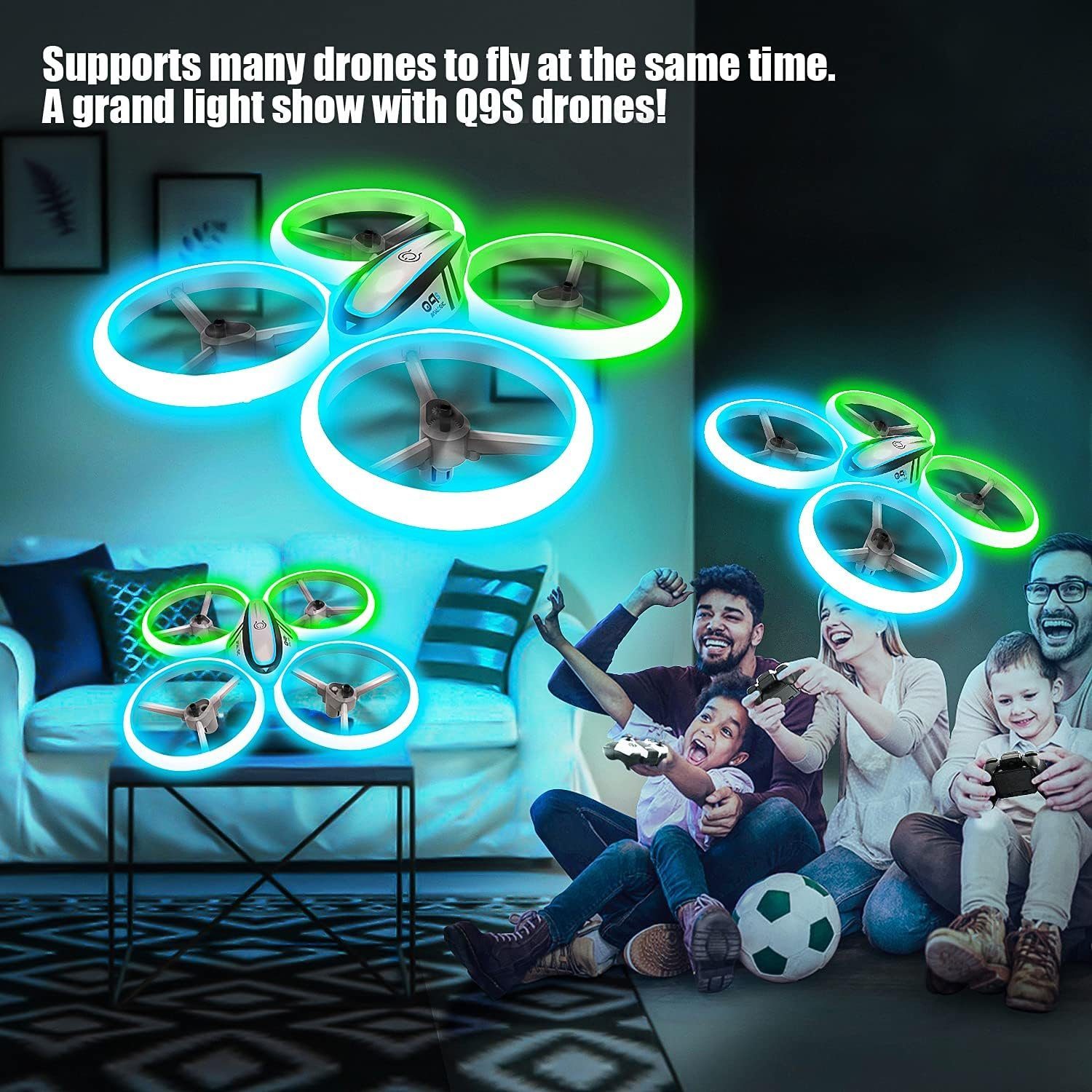 (Kinderdrohne AVIALOGIC mit Kopflosmodus, Blau Grünlicht, & 2 Höhenhalt, Akkus) Drohne