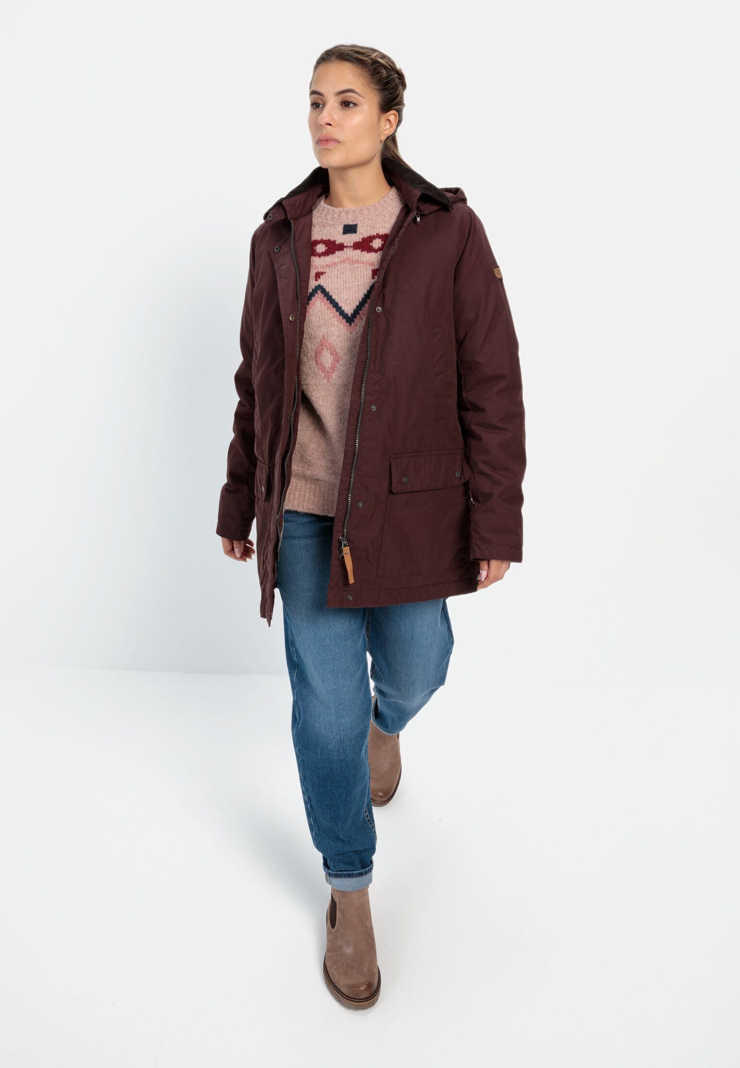 camel active Langjacke Wachsjacke mit abnehmbarer Kapuze Langarm