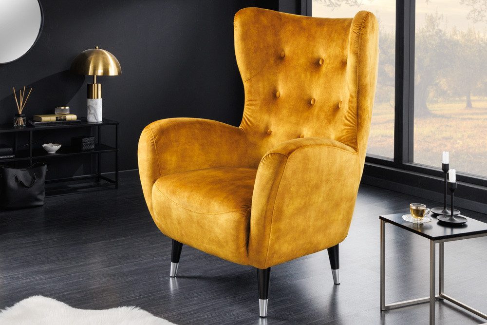 riess-ambiente Ohrensessel DON senfgelb/silber · Ohrensessel mit Fußkappen günstig online kaufen