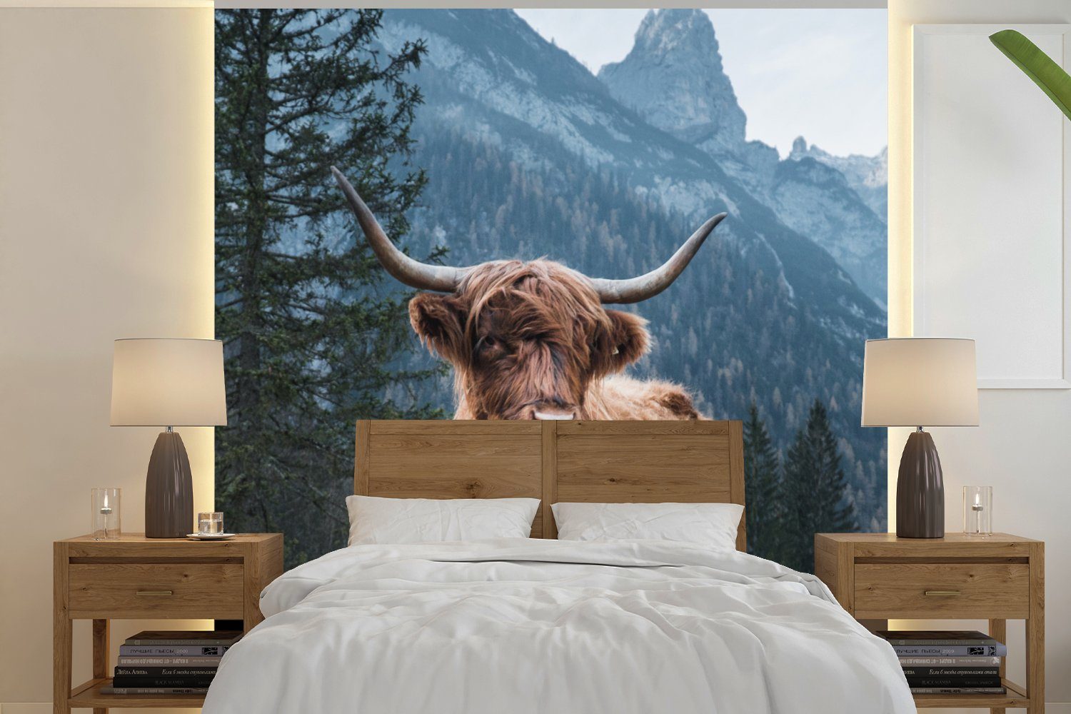 Schottischer Schlafzimmer (4 bedruckt, Fototapete Vliestapete Highlander St), Kuh Fototapete - MuchoWow Matt, - Wohnzimmer Natur, Küche, für