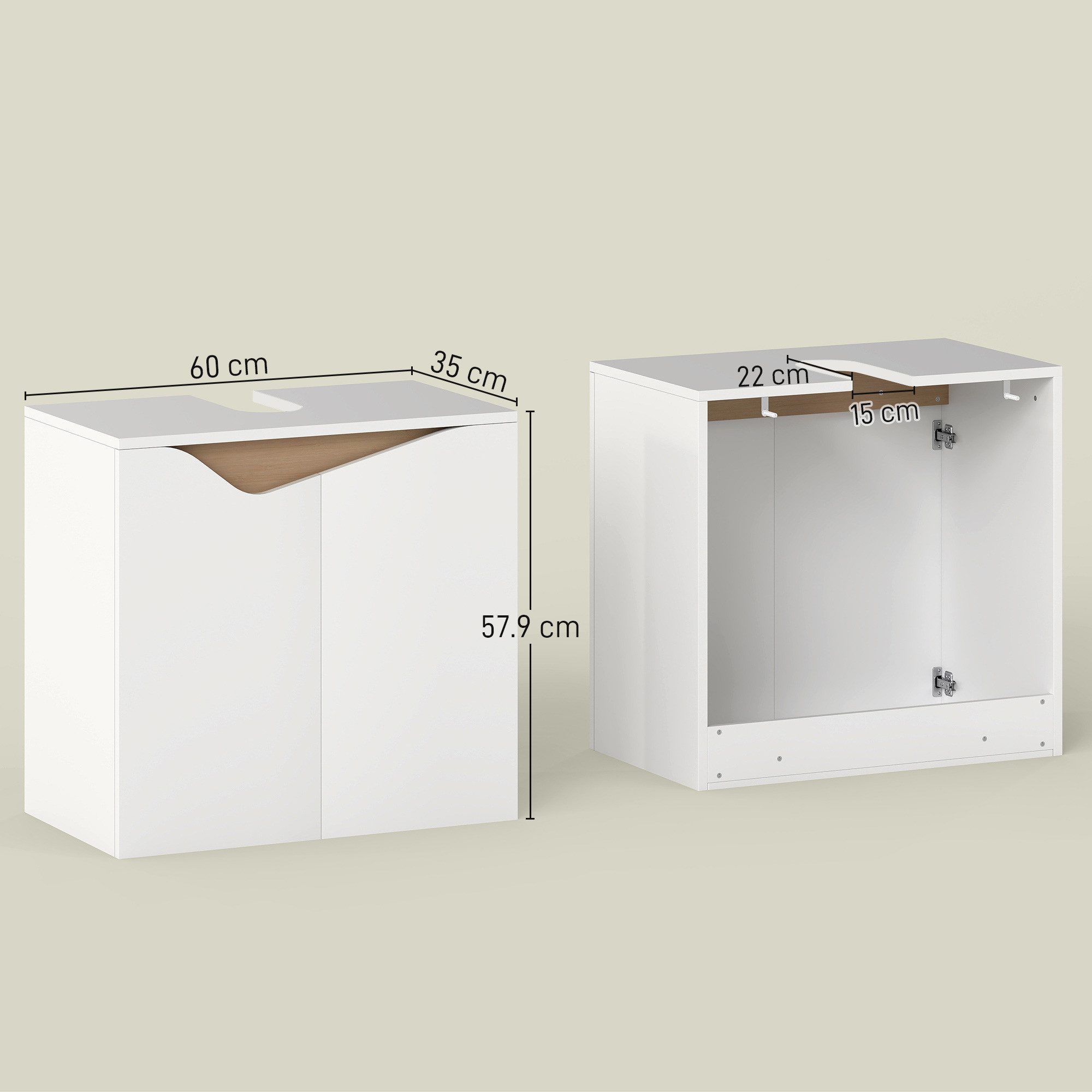 HOMCOM Waschbeckenunterschrank Waschtischunterschrank mit Soft-Close Badezimmerschrank Weiß (Waschtischunterschrank, 1-St., Badezimmer Unterschrank) Mit U-Aussc – Bild 3 von 5