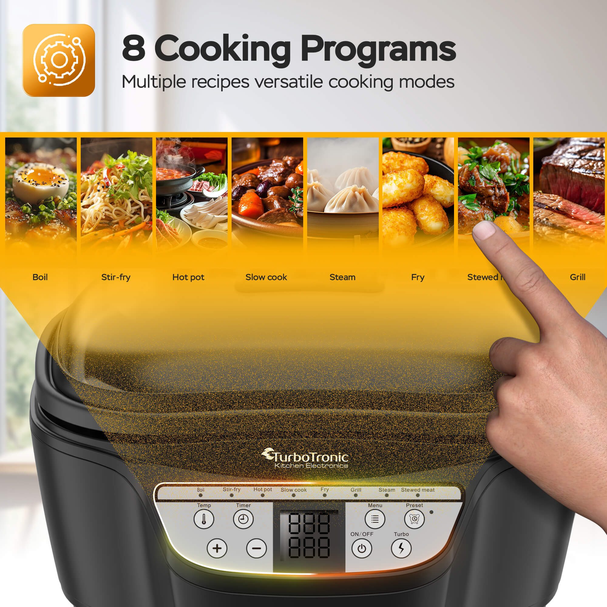 TurboTronic by Z-Line Multikocher mit Fritteuse & Frittierfunktion Reiskocher perfekter Reis 8 Programme, 1500 W, 5 l Schüssel, Schongarer Dampfgarer Slow Cooke – Bild 3 von 5