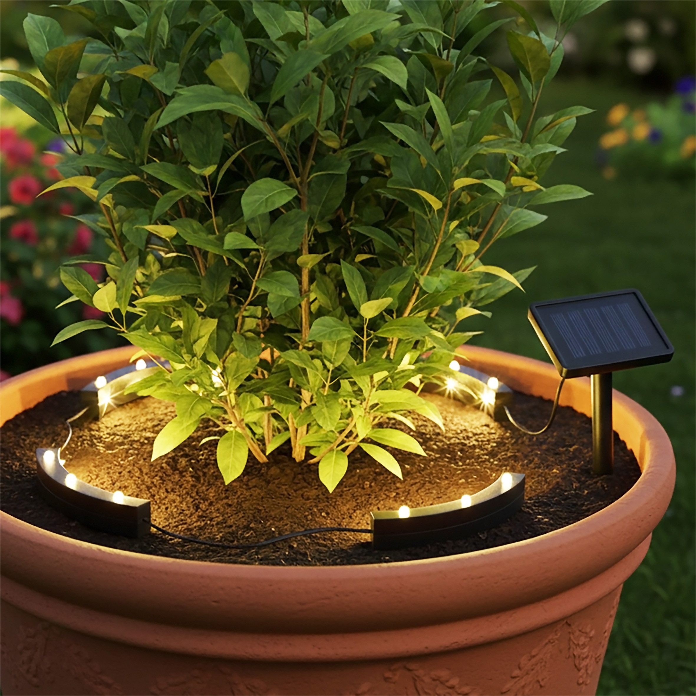 Spetebo Dekoobjekt Blumentopf Beleuchtung (Set, 4 St., warm weiß), Deko Beleuchtung für Topfpflanzen und Blumenbeete