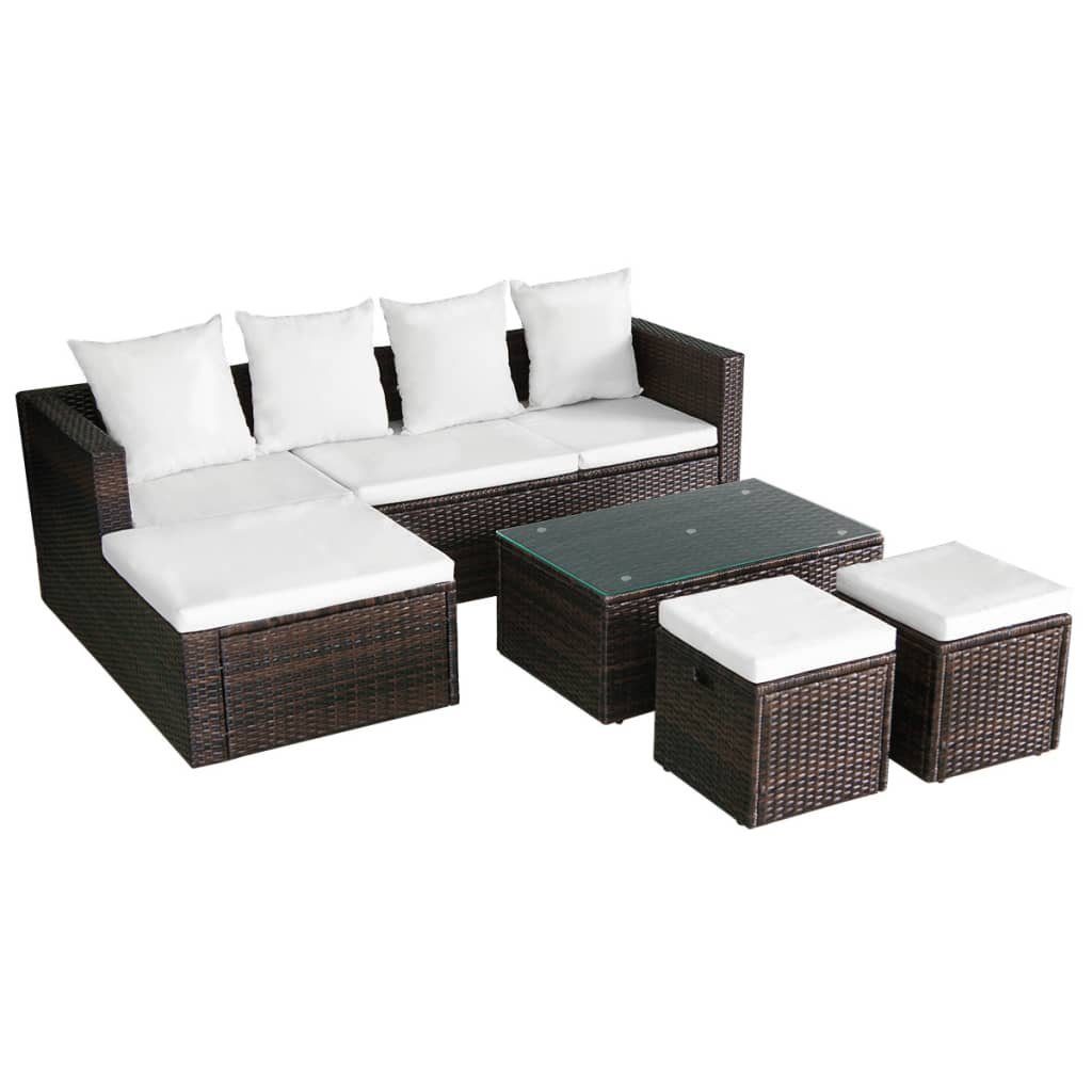 Rattan Garten-Lounge-Set (4-tlg) vidaXL Gartenlounge-Set 4-tlg. Auflagen Braun, mit Poly