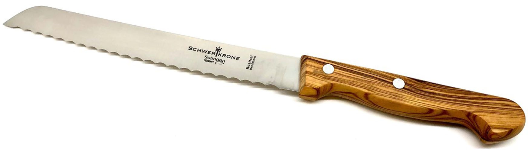 Olivenholz-erleben Brotmesser mit Edelstahlklinge und Olivenholzgriff, Wellenschliff, rostfreie Edelstahlklinge, Olivenholzgriff