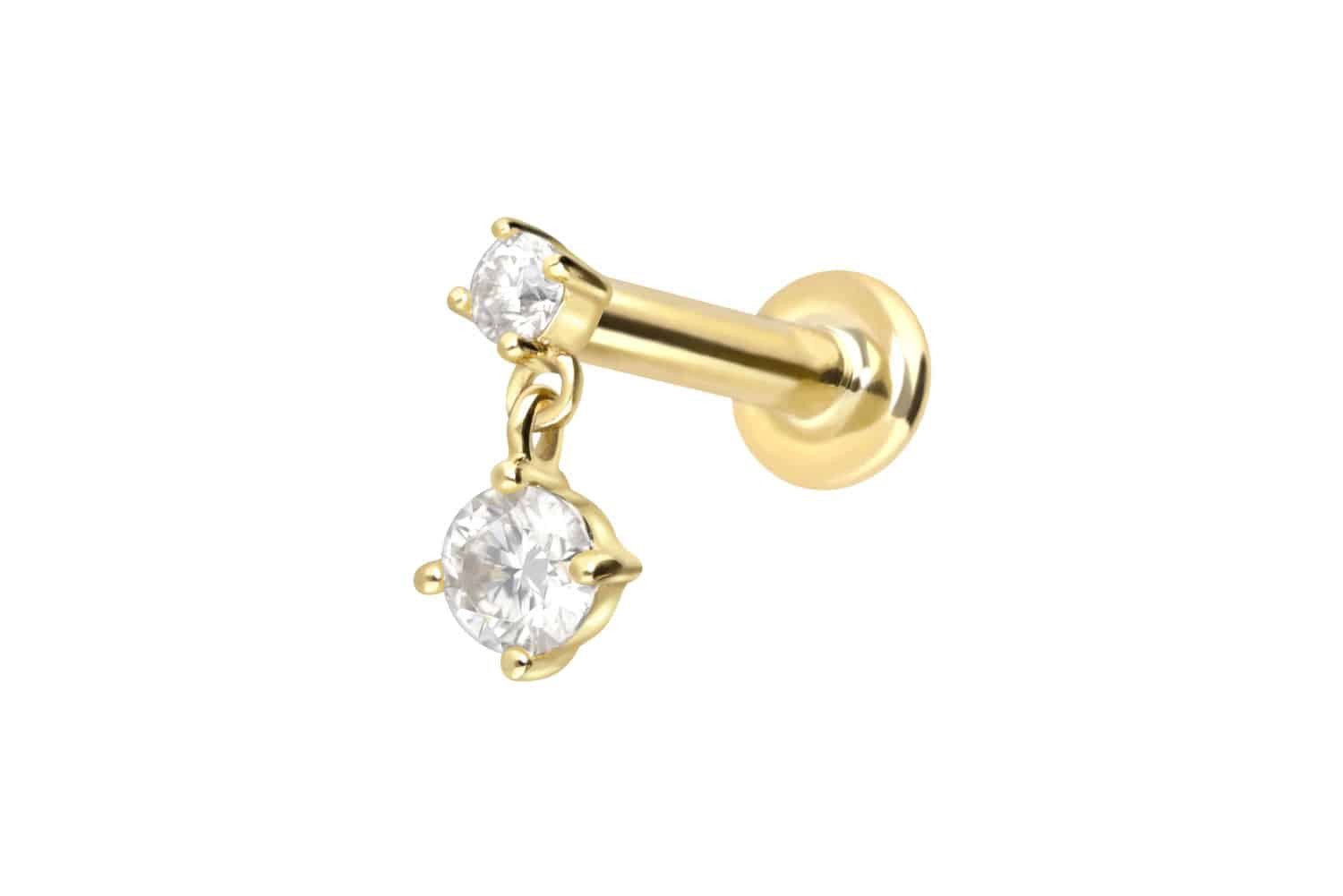 Piercing-Set 14 Karat Gold Labret mit Push Fit 2 MOISSANITE