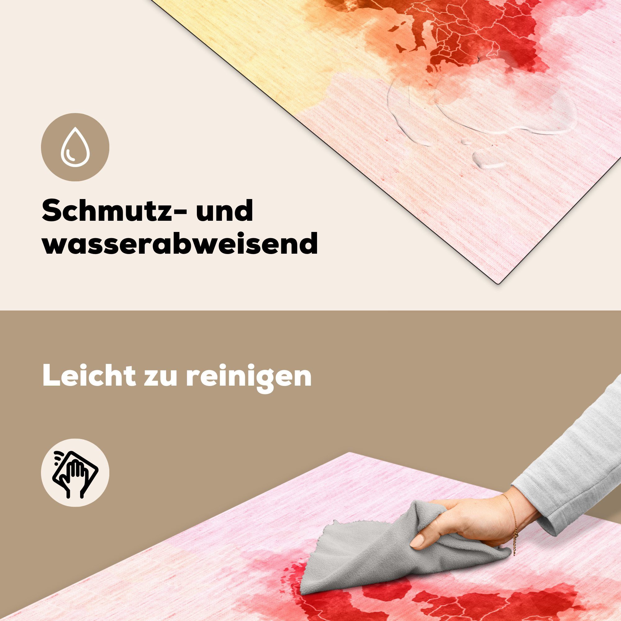 MuchoWow Herdblende-/Abdeckplatte Europa Vinyl, - (1 - Rot, Arbeitsplatte für Aquarell 78x78 küche Ceranfeldabdeckung, cm, tlg)