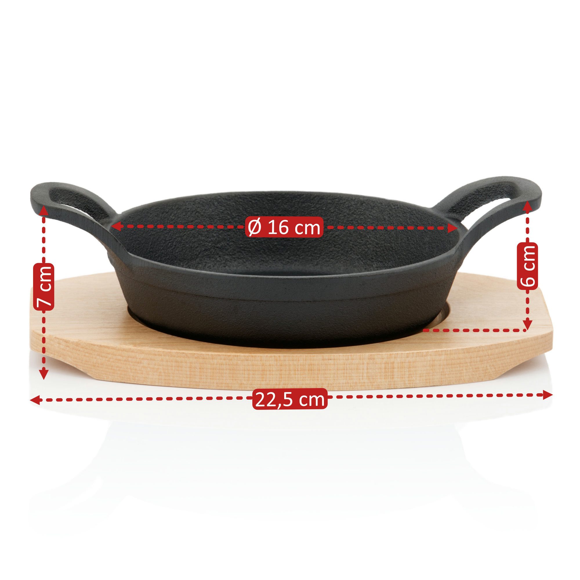 BBQ-Toro Servierpfanne Servierpfännchen mit Holzunterlage (4 Stück), Ø 16, Gusseisen – Bild 3 von 5