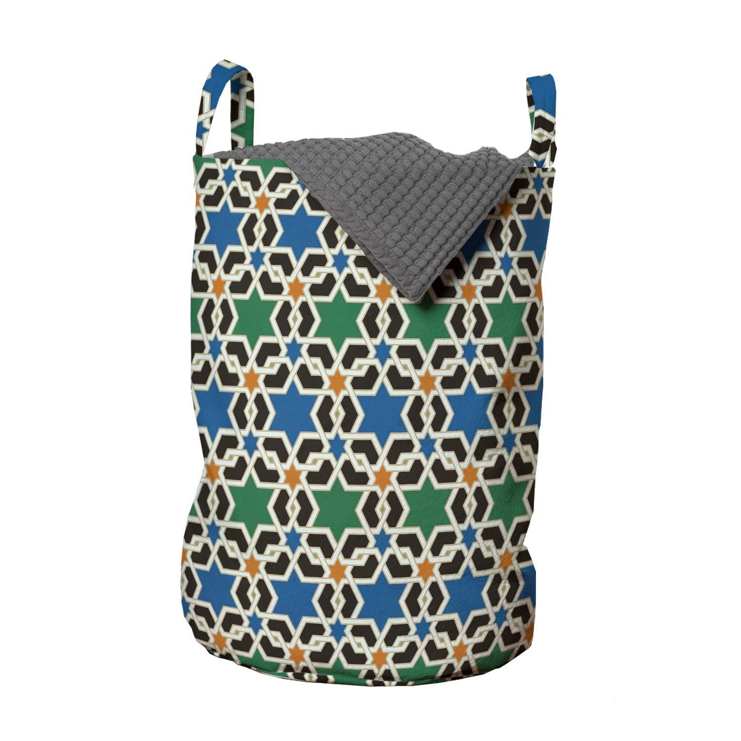 Abakuhaus Wäschesäckchen Wäschekorb mit Griffen Kordelzugverschluss für Waschsalons, marokkanisch Hexagon-Sternchen